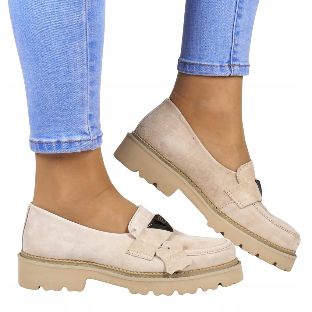 iDámské boty Mokasíny Z Kůže Na Silné Podrážce Polobotky Béžové Pohodlné