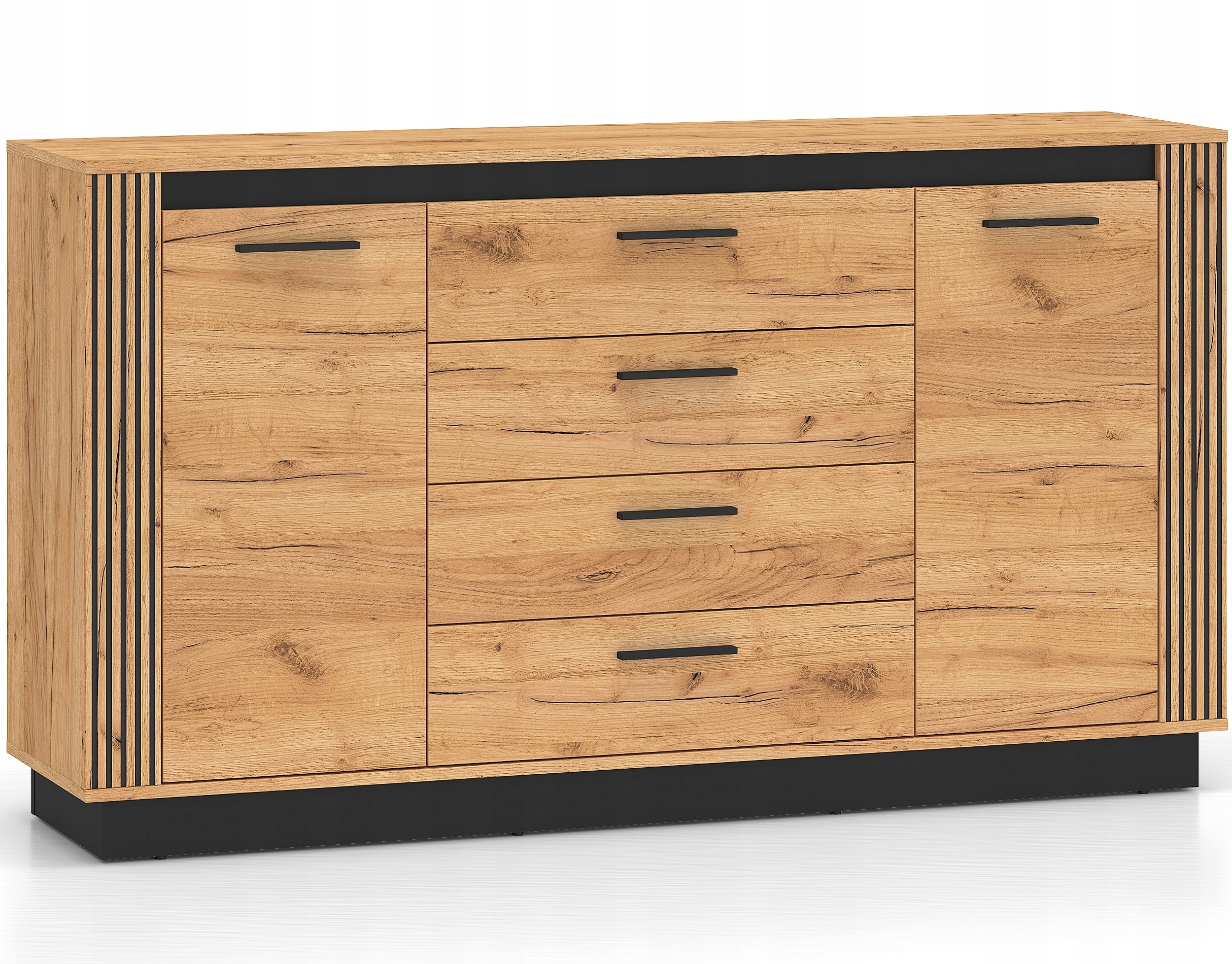Komoda Urso 06 loft dub craft zlatý černý 160 cm 4 zásuvky 2 dvířka