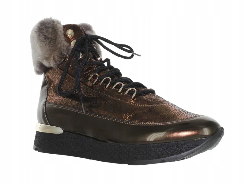 Högl Dámské kotníkové boty zateplené, kožíšek velikost 36 Hnědé lakované
