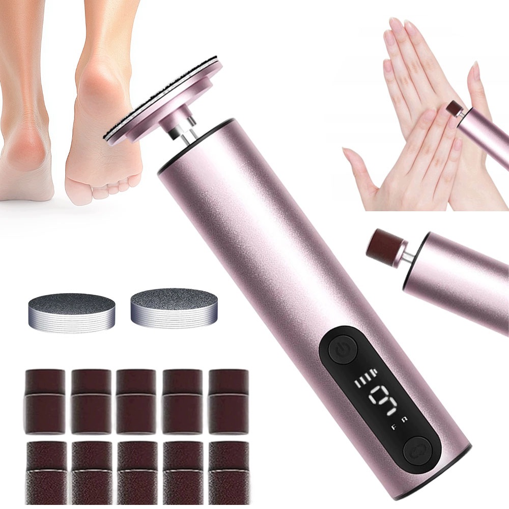 Pedikúra Na Nohy Elektrický 9 rychlostních stupňů LCD Usb-c 1200 mAh Růžové zlato Sada