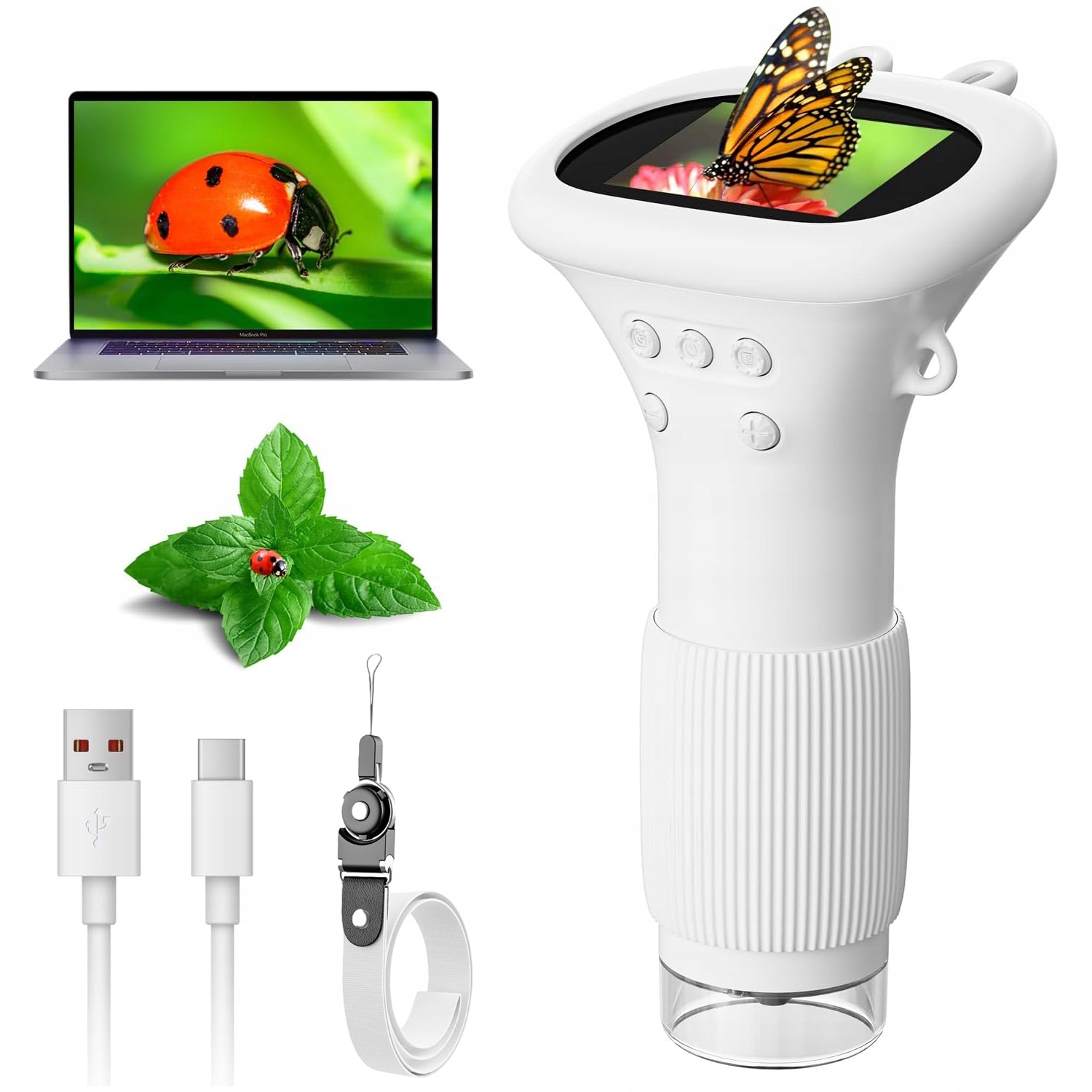 Vědecký Mikroskop Hračka Pro Děti 2,0PALCOVÝ Ips Displej Přenosný Bílý