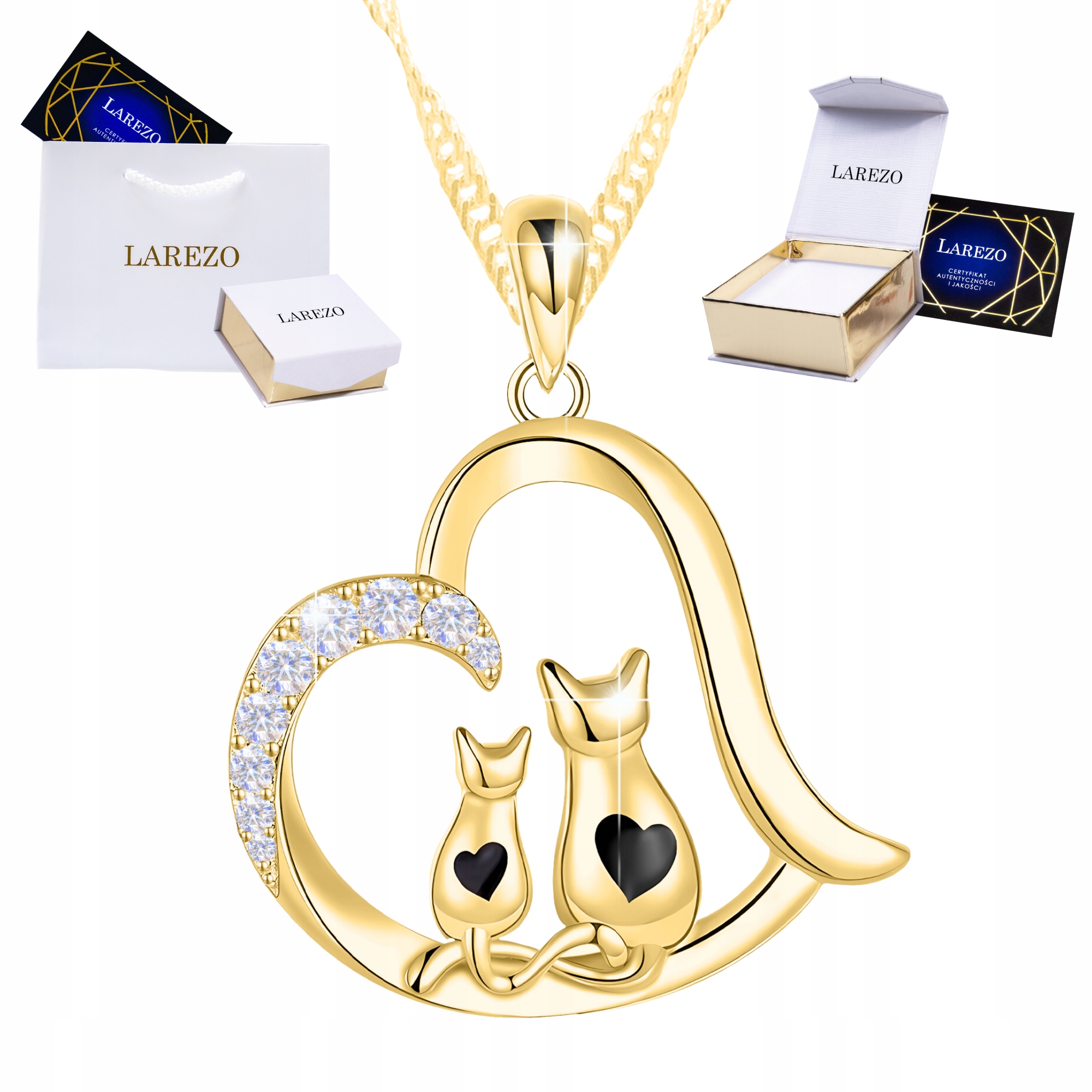 Zlatý Náhrdelník Srdce se Zirkony Best Friend Pozlacený 585 Kočka v Srdci