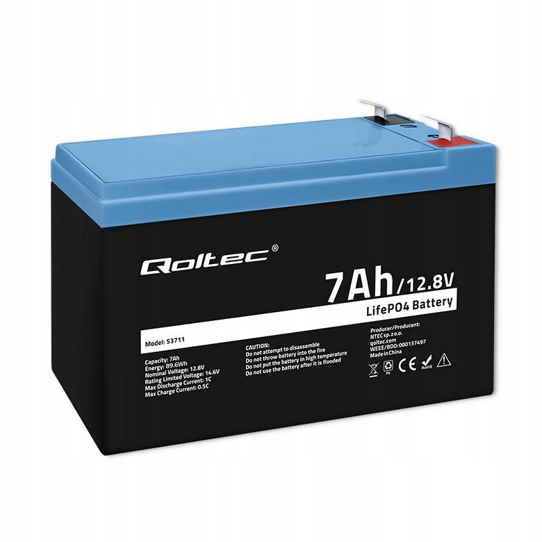 Akumulator LiFePO4 Qoltec Litowo-Żelazowo-Fosforanowy 12.8V 7Ah 89.6W