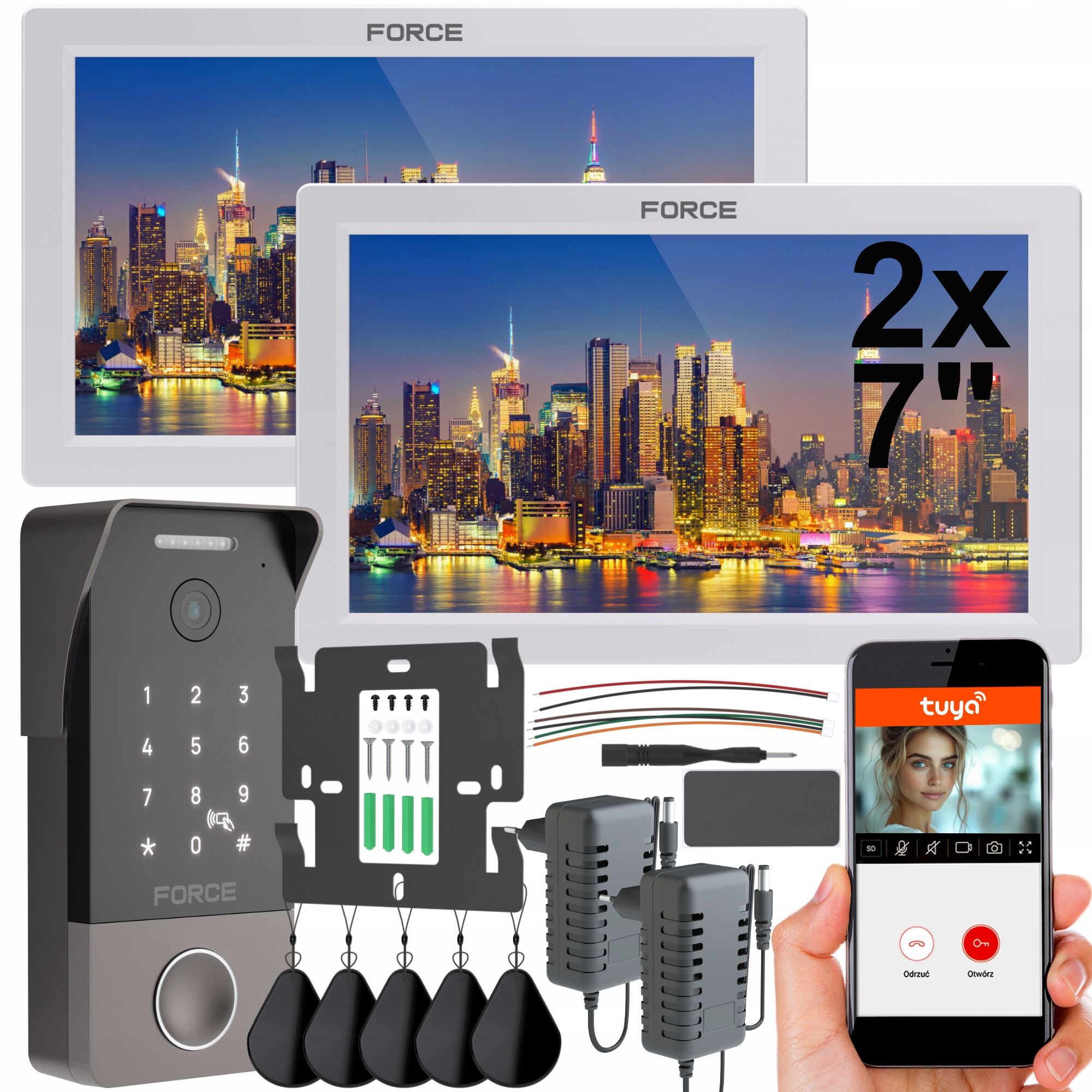 Wideodomofon Force Zen Pro Duo 2x Monitor 7" Biały Full Hd WiFi Tuya