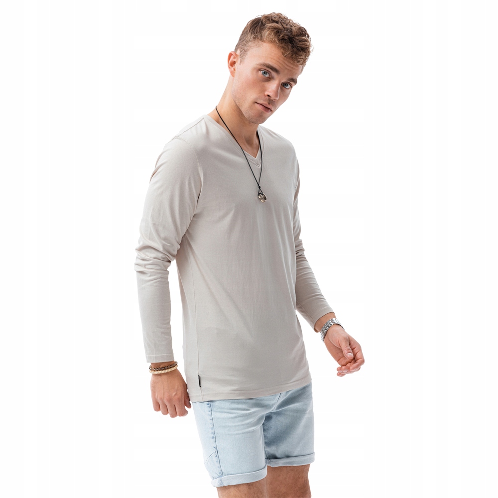 

Longsleeve męski V-neck basic L136 jasnobeżowy M