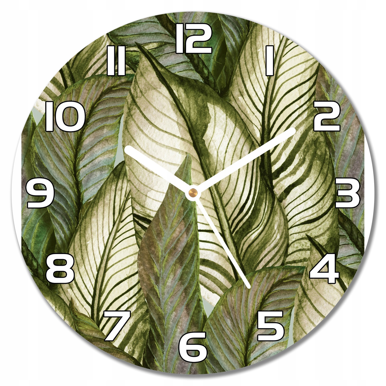 

Okrągły szklany zegar do salonu Monstera f30 cm