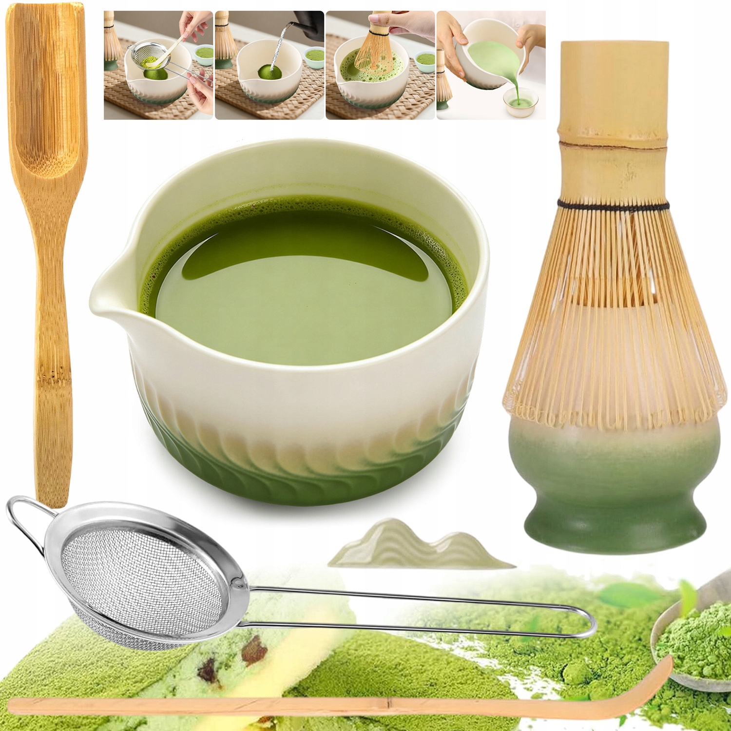 Levně Matcha Box 7-DÍLNÁ Sada Na Matchu Metla Lžička Podstavec Odolný