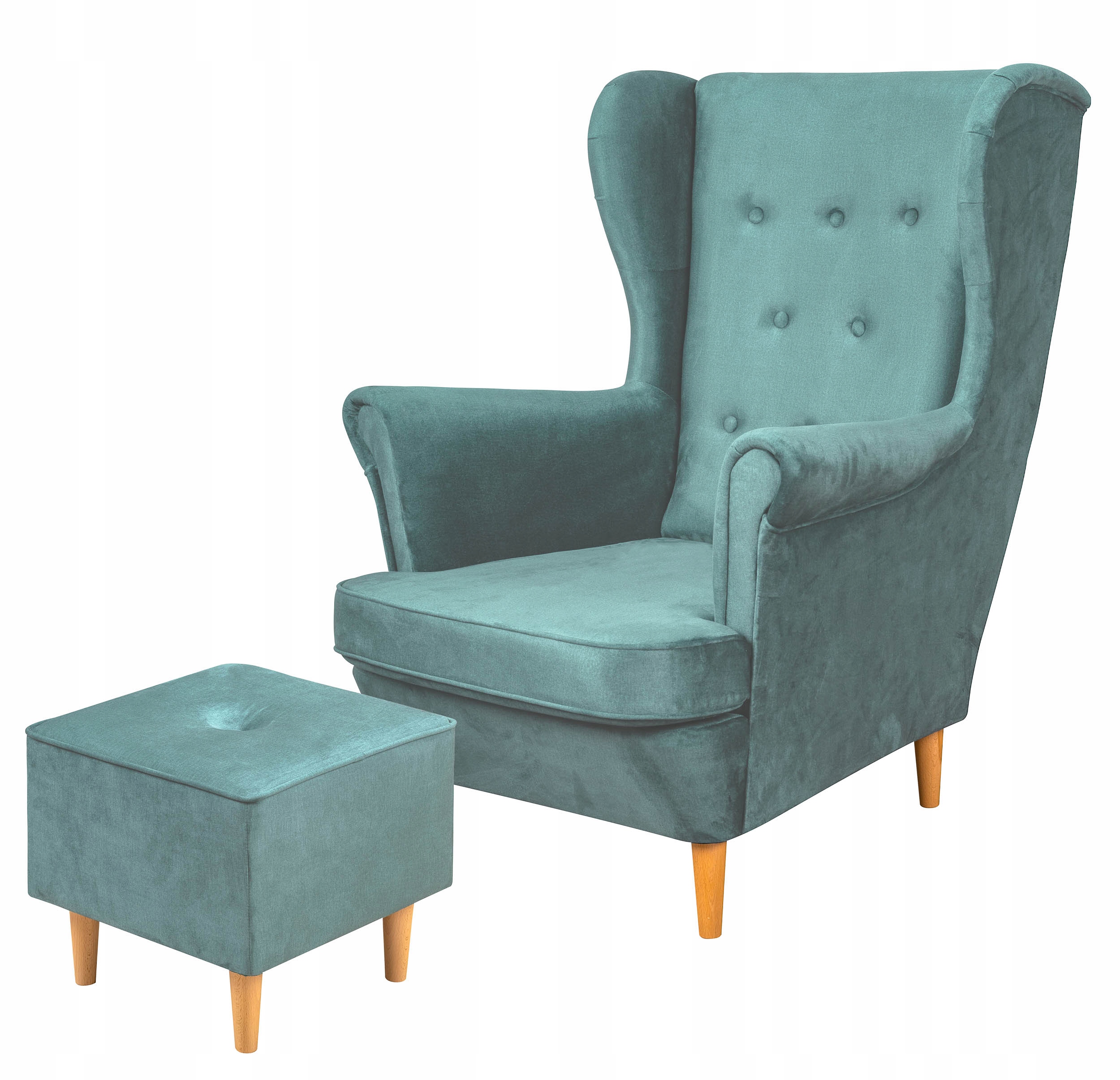 Sada Skandinávského Kompletu Do Obývacího Pokoje Křeslo Uszak Podnožka Floki Světle Modrá