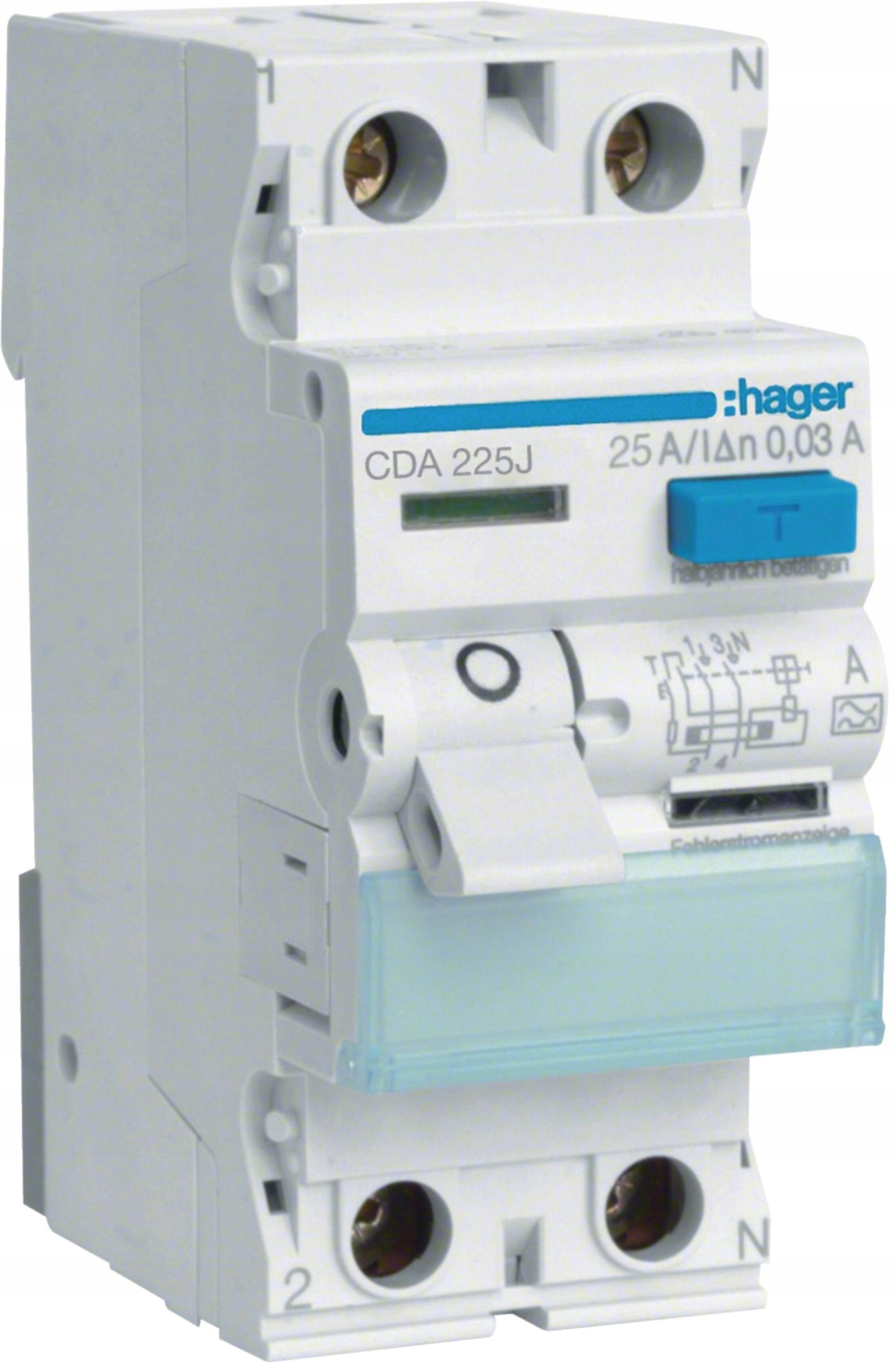Hager Rccb Proudový chránič 1P+N 25A 30mA 6kA A CDA225J