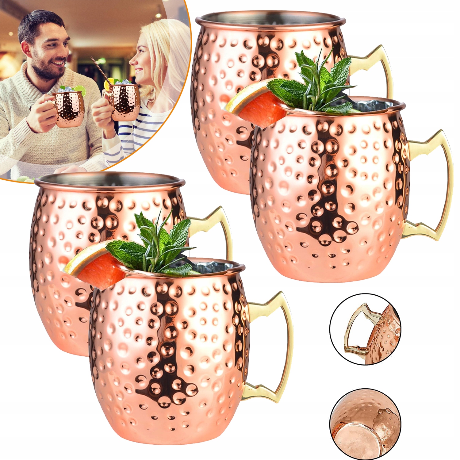 4 X Moscow Mule Měděné Kelímky Na Koktejly A Jiné Nápoje, Objem 530 ML