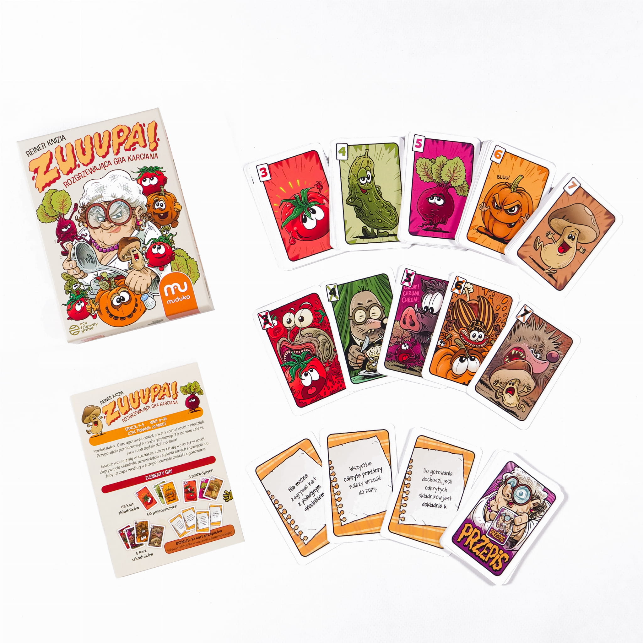 GRA ZUUUPA ZUPA KARTY KARCIANA RODZINNA TOWARZYSKA DLA DZIECI 8+ MUDUKO Czas rozgrywki Do 30 minut