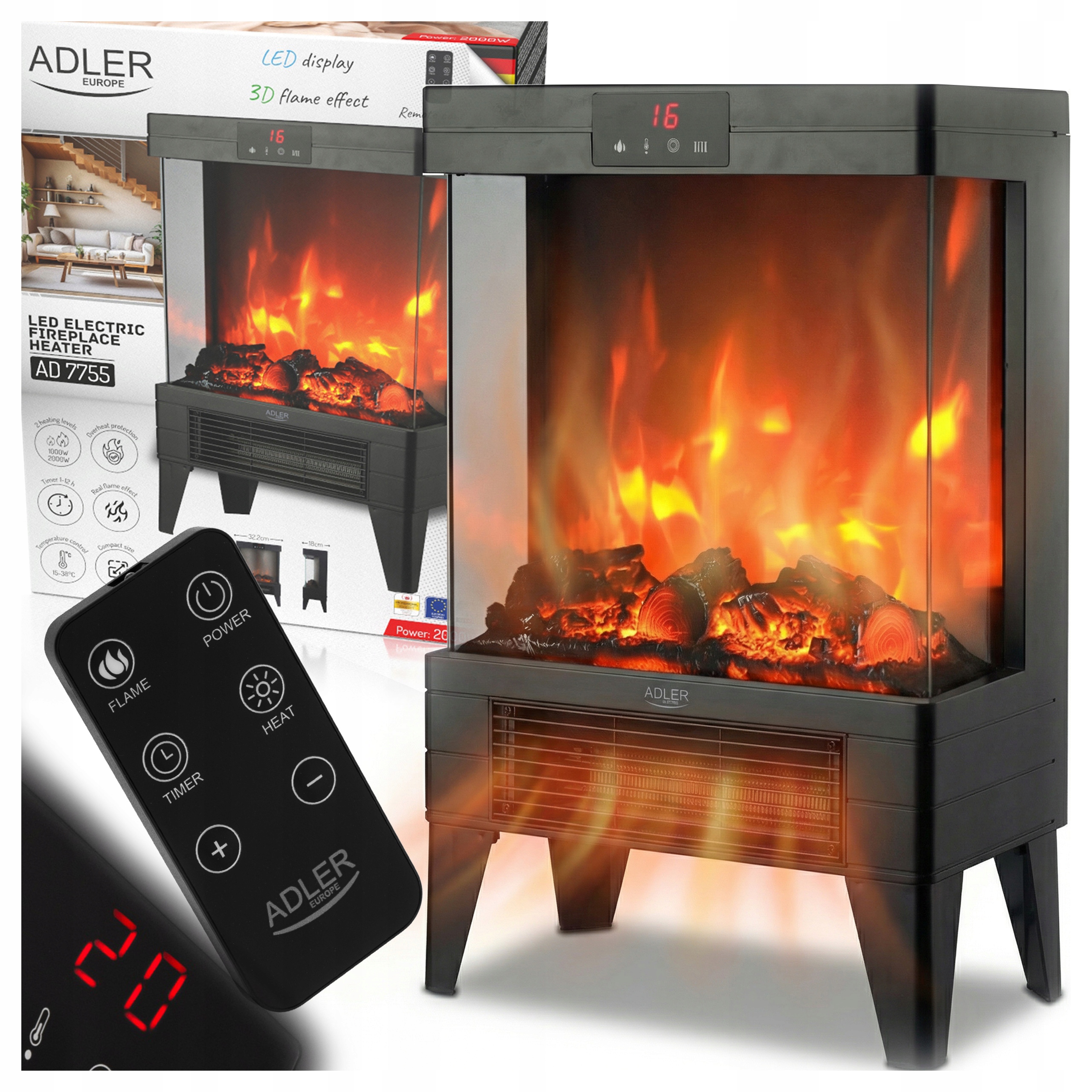 Ad 7755 Elektrický Led krb s dálkovým ovládáním