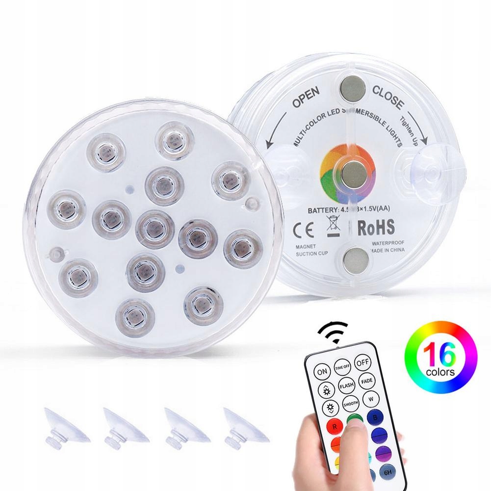

2x Wodoodporna Lampka Led Rgb Przyssawki Pilot