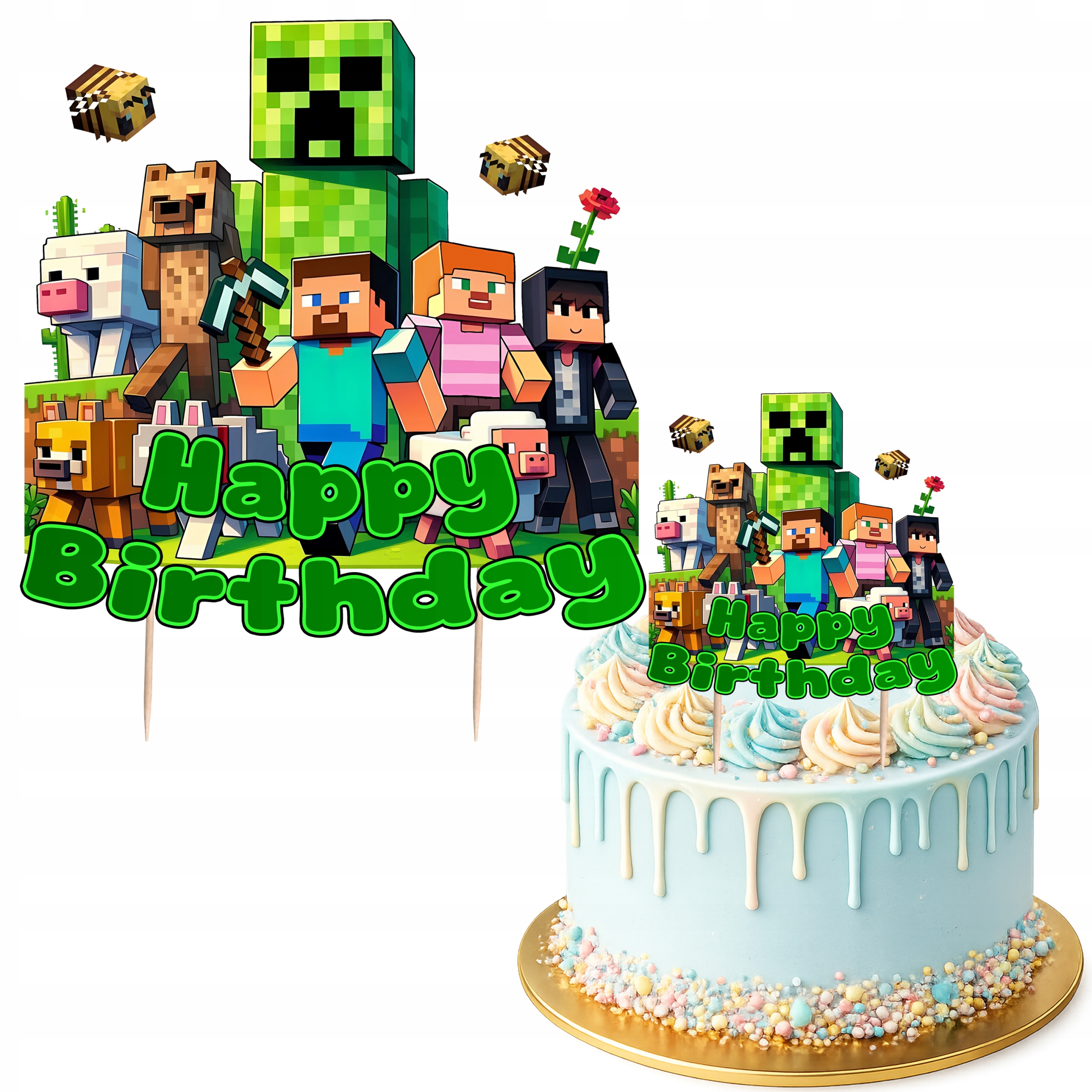TOPPER TOPPERY OZDOBA NA TORT PIXELE KLOCKI GRA CREEPER