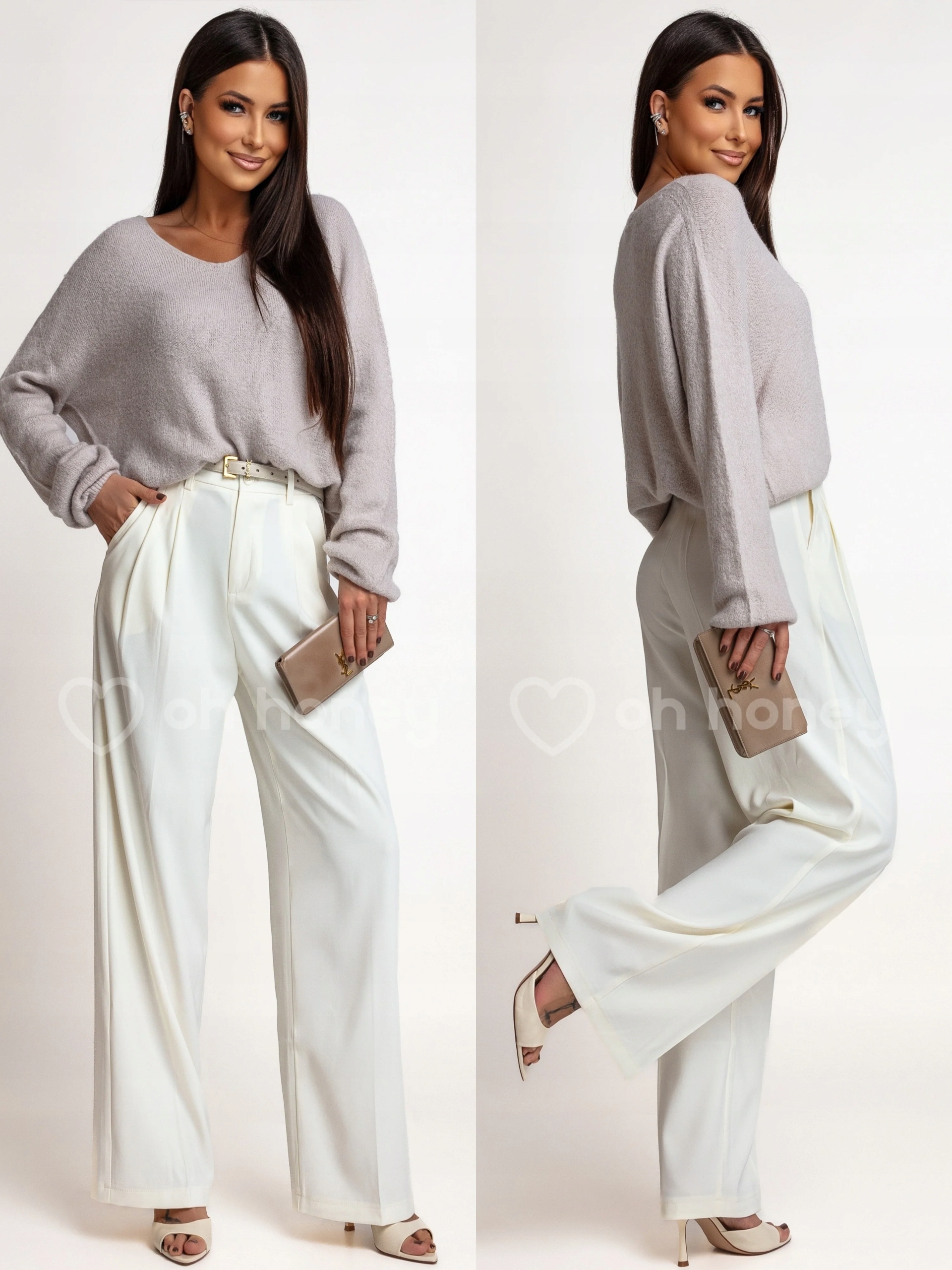 Elegantní kalhoty Ecru Trim Xs