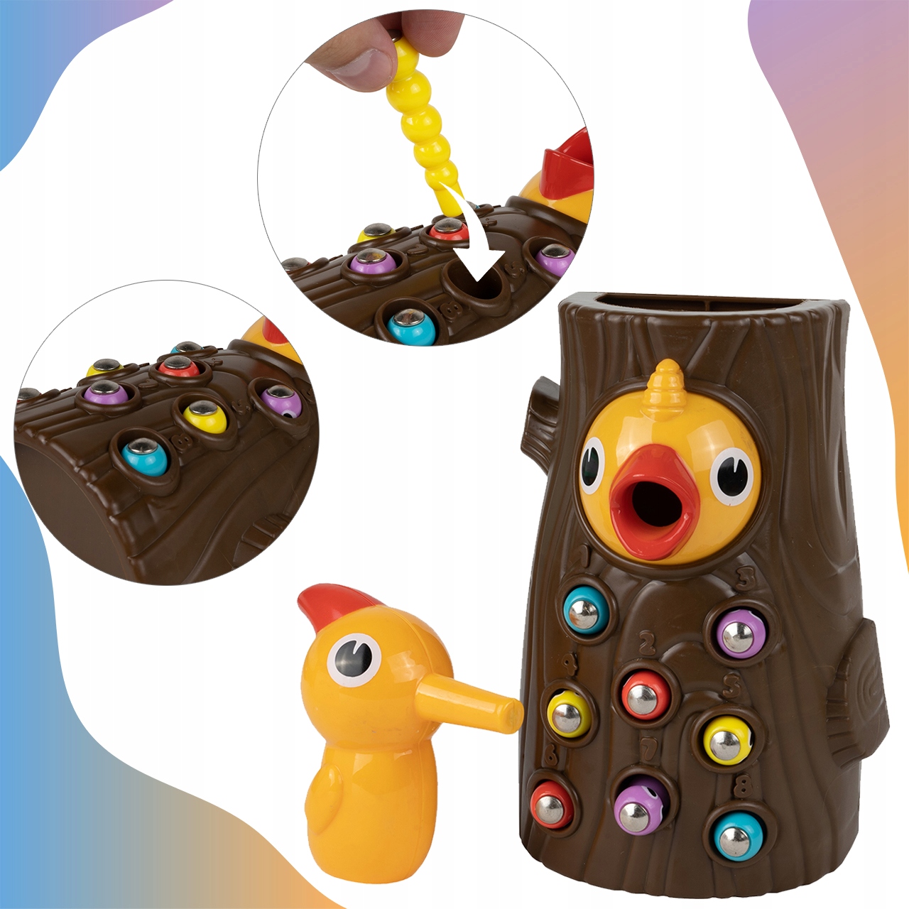 DZIĘCIOŁ I ROBACZKI GRA ZRĘCZNOŚCIOWA MAGNETYCZNA DLA DZIECI CAŁEJ RODZINY Szerokość produktu 11 cm