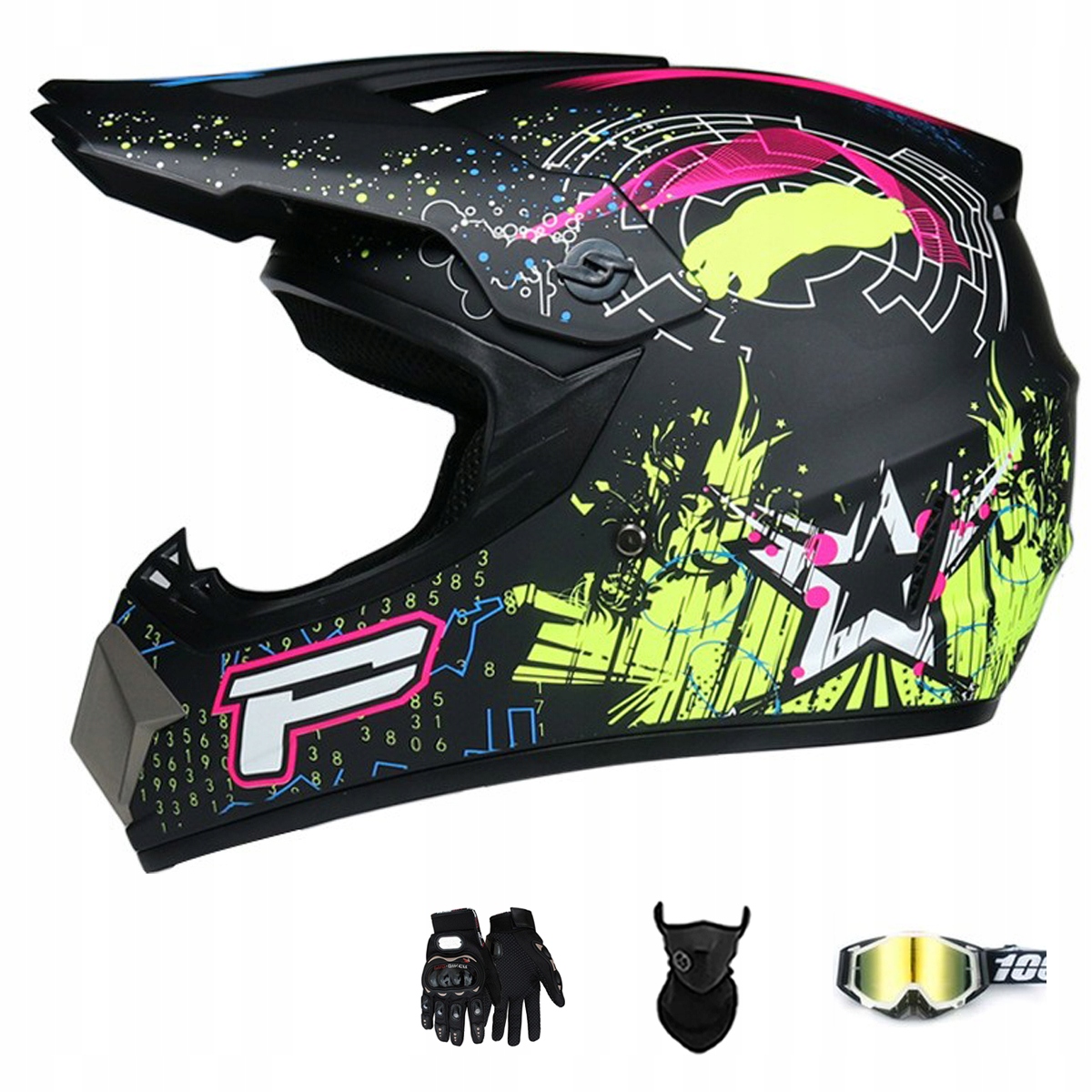 Motocyklová Přilba Crossová Lehká Enduro Quada Brýle Rukavice Maska L