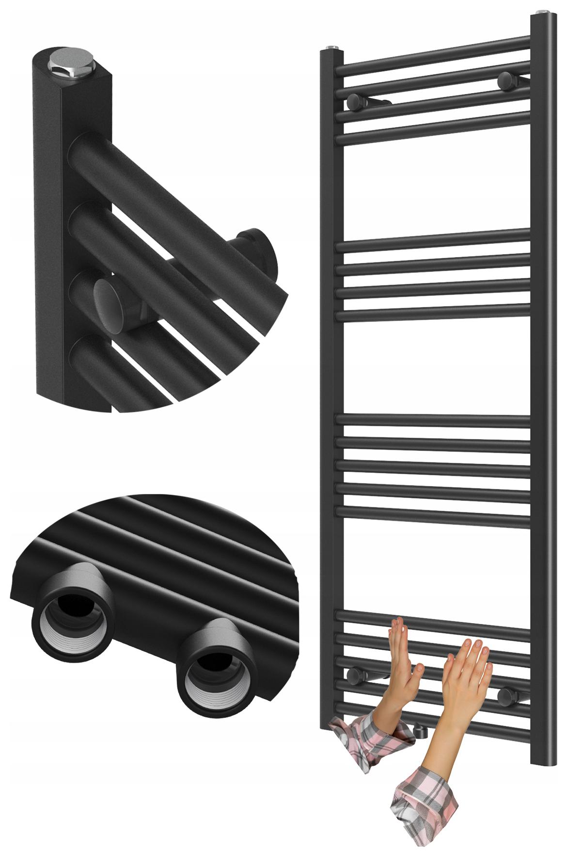 Kúpeľňový Ohrievač Kaloryfer Moderný Rebrík Čierny 120x50 cm Raven