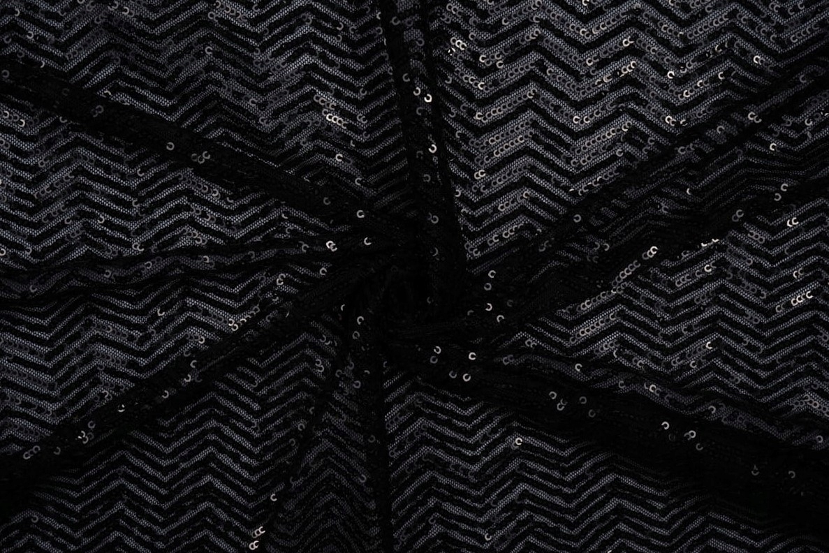 Látka S Flitry Černý Vzor Cikcak Na Tylu