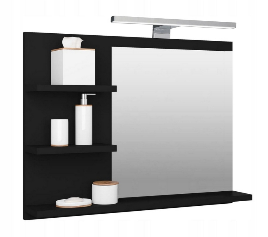 Zrcadlo S Policemi A Led Osvětlením, Černá Matná Levá Barva