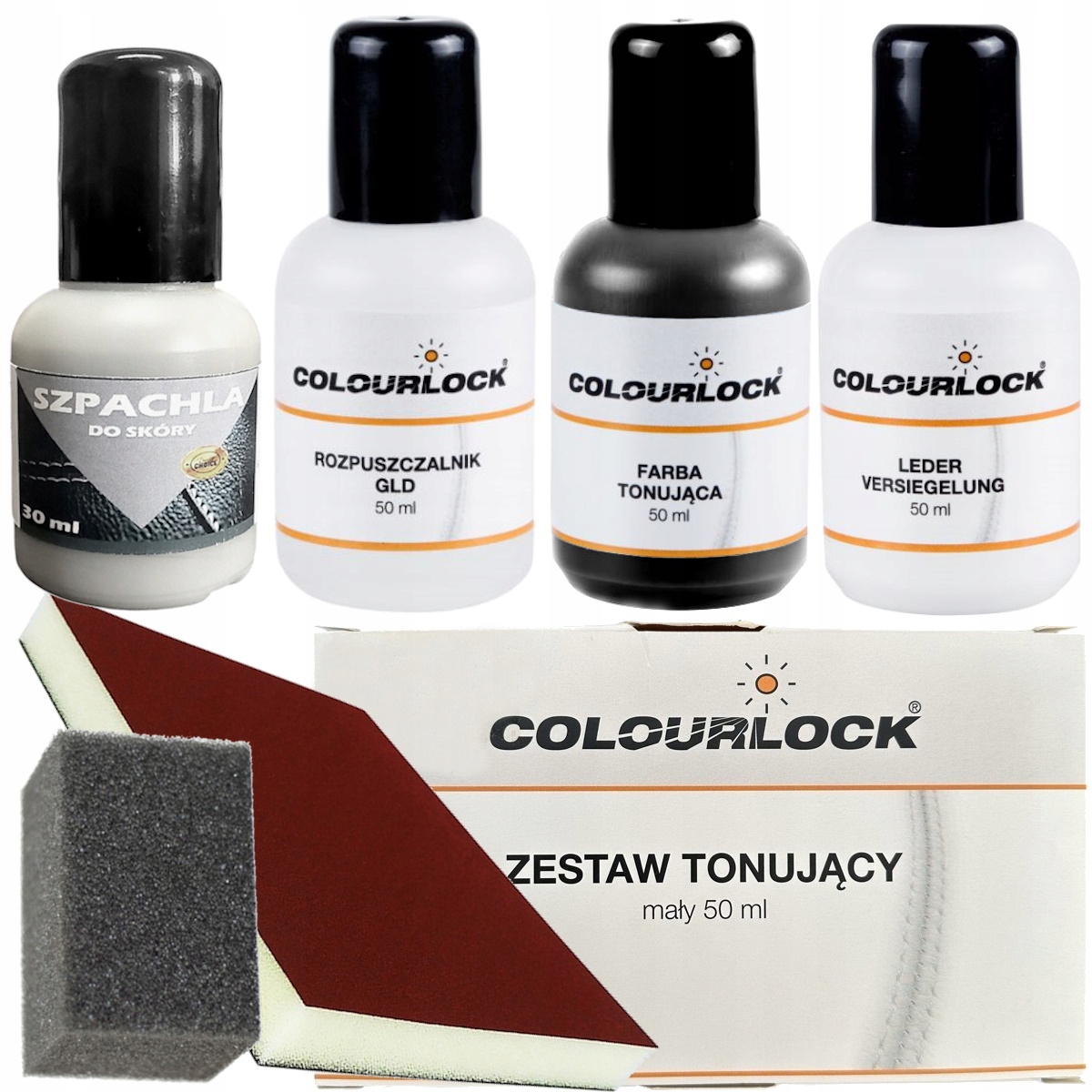 Zestaw Farba Czarna Colourlock 180ml do Kierownicy Skóry Szpachla Pad