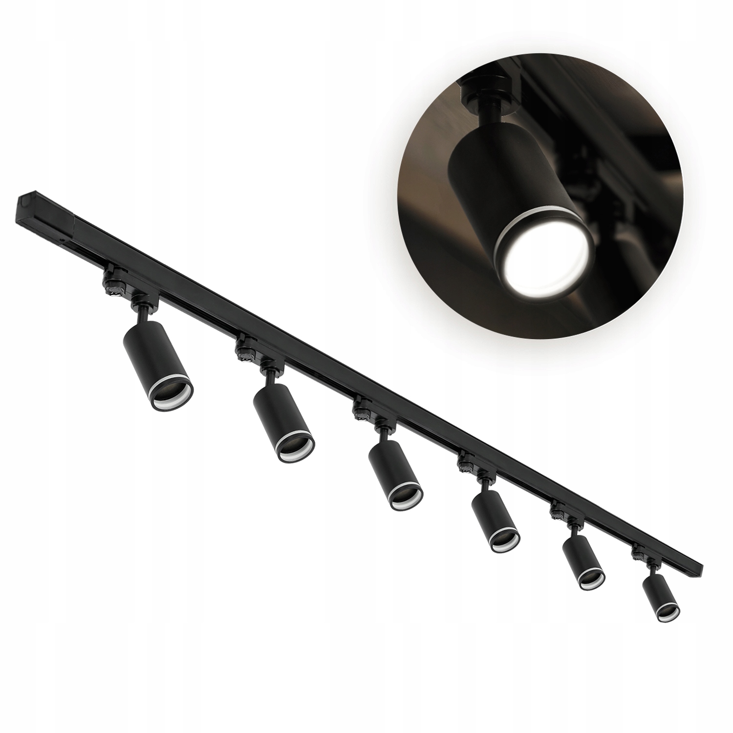 3-fázový kolejnicový systém 6x lampa na GU10 kolejnice 2 m, sada Černá