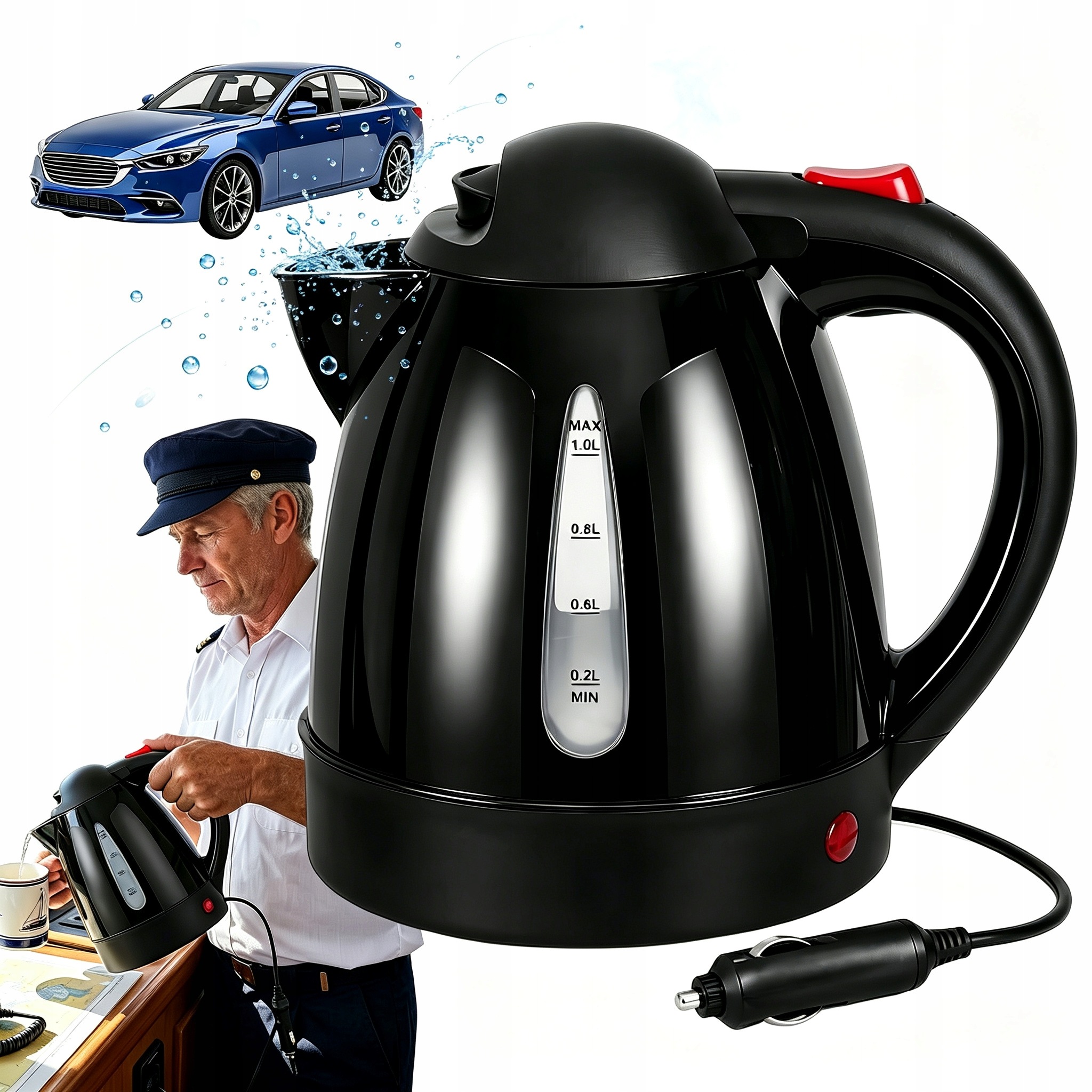 Czajnik Samochodowy Elektryczny 12V 1000ML 150W Turystyczny Do Kampera