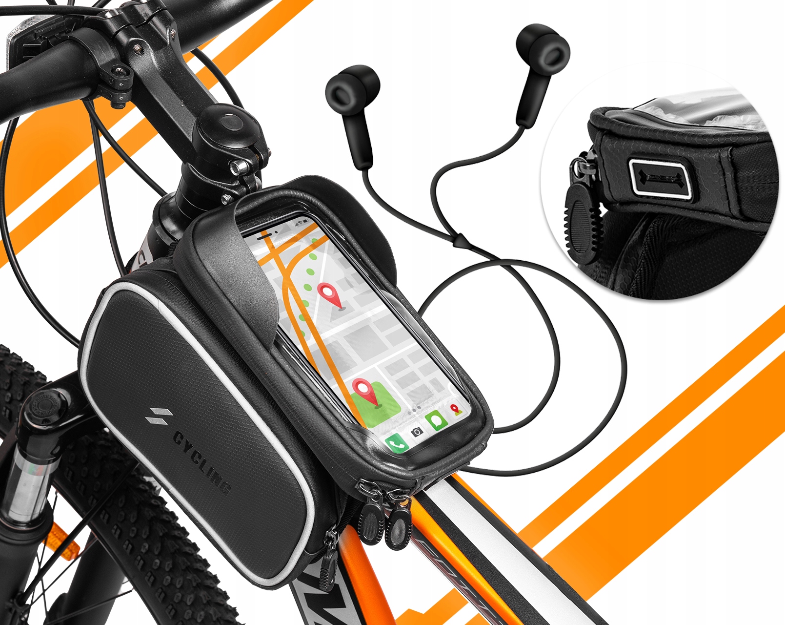 TORBA SAKWA ROWEROWA NA RAMĘ Z UCHYTEM WODOODPORNA PRZEDNIA NA TELEFON 1,5L Wysokość 18 cm