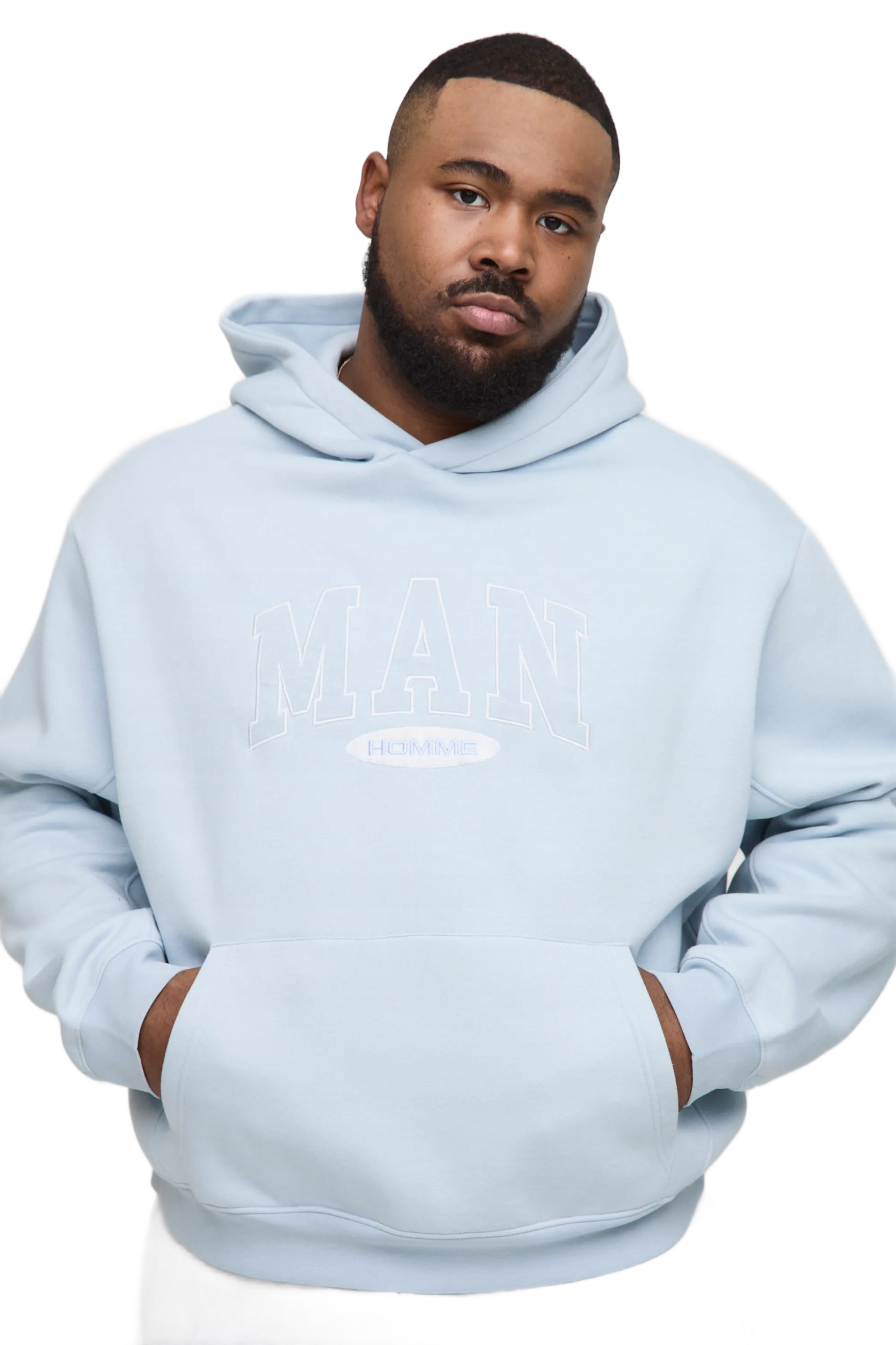 Boohooman Pánská Mikina S Kapucí Modrá S Potiskem Plus Size XXL Z3A
