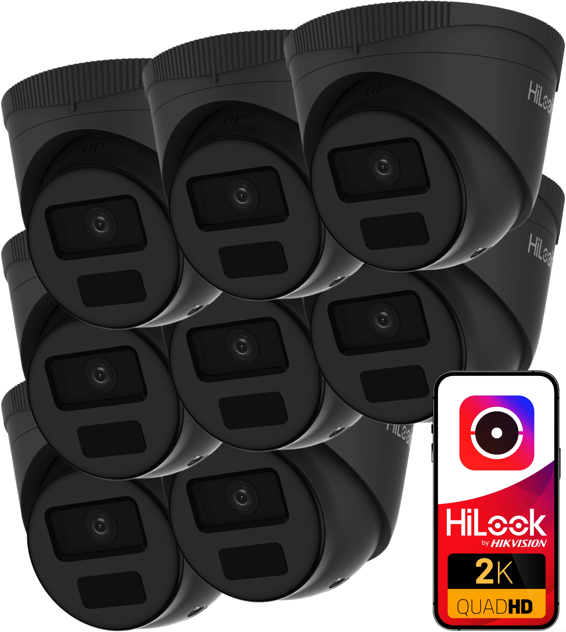 Sada 8 Ip kamier 4MPx kupolová IPC-T241H-C Black vonkajšia IR20m PoE