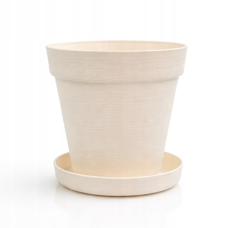 Doniczka LOFT 12 cm + Dopasowana Podstawka, Stylowy Zestaw EKO, BEŻOWY