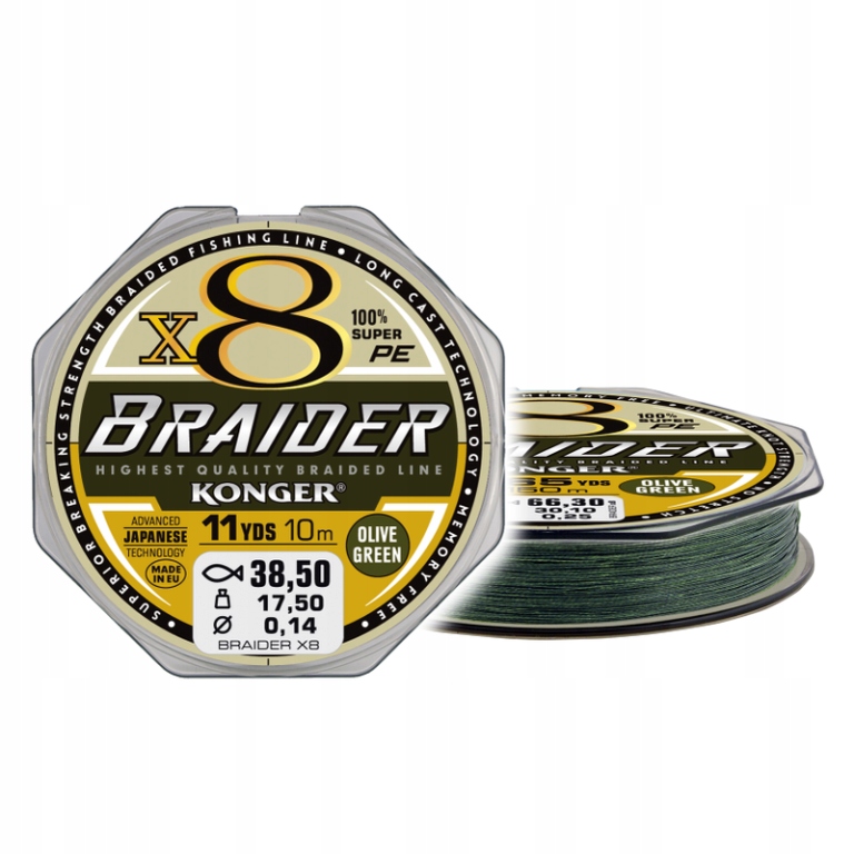 Konger Plecionka Braider X8 Olive Green 0,16mm 10m