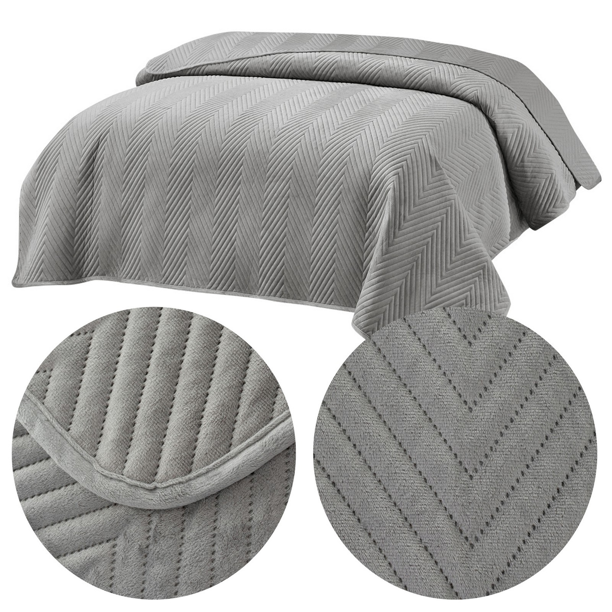 Šedý sametový přehoz na postel se vzorem Arrow Velvet Rozměr: 200 x 220 cm