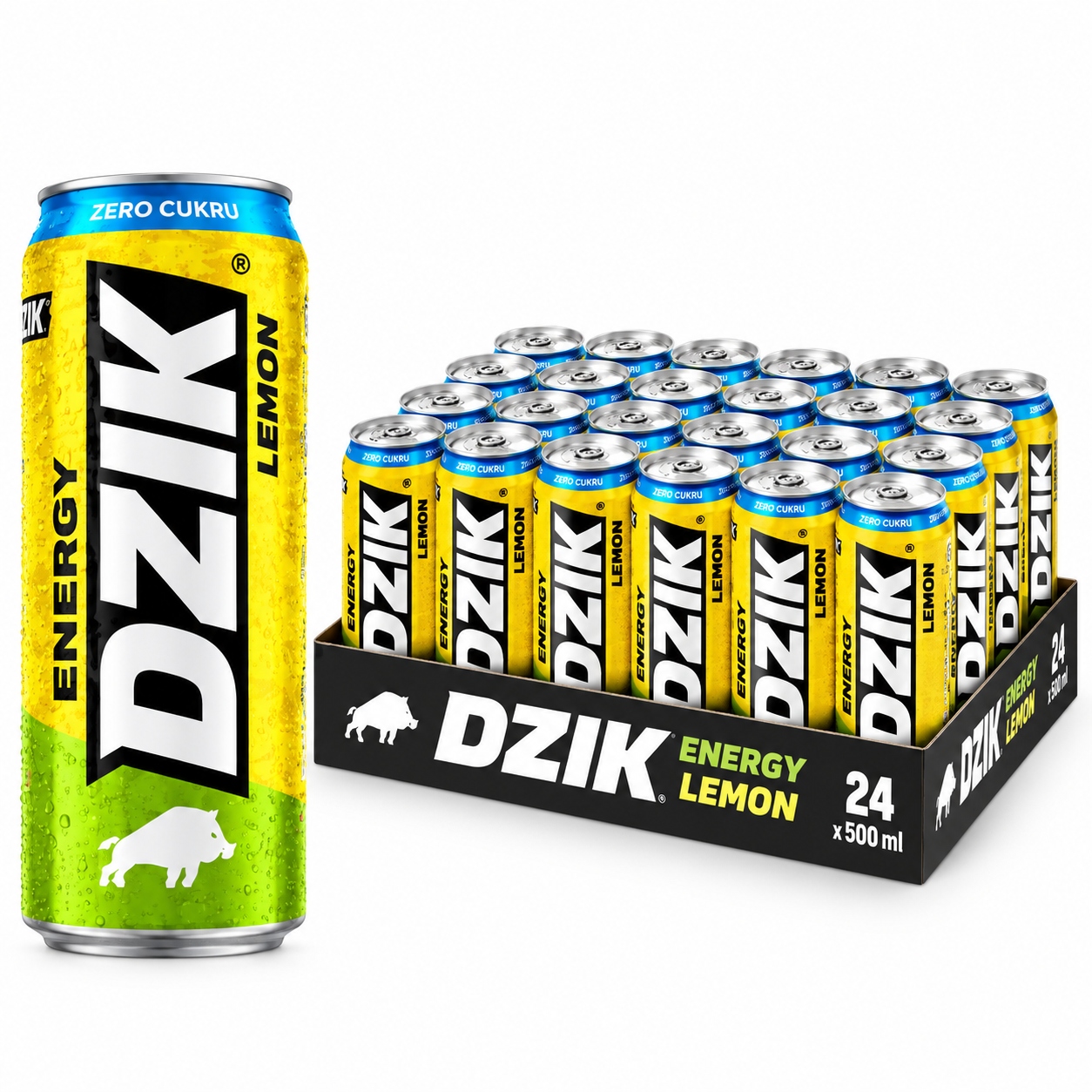 Napój energetyczny Dzik energetyk cytrynowy bez cukru Zero 24x 500 ml lemon