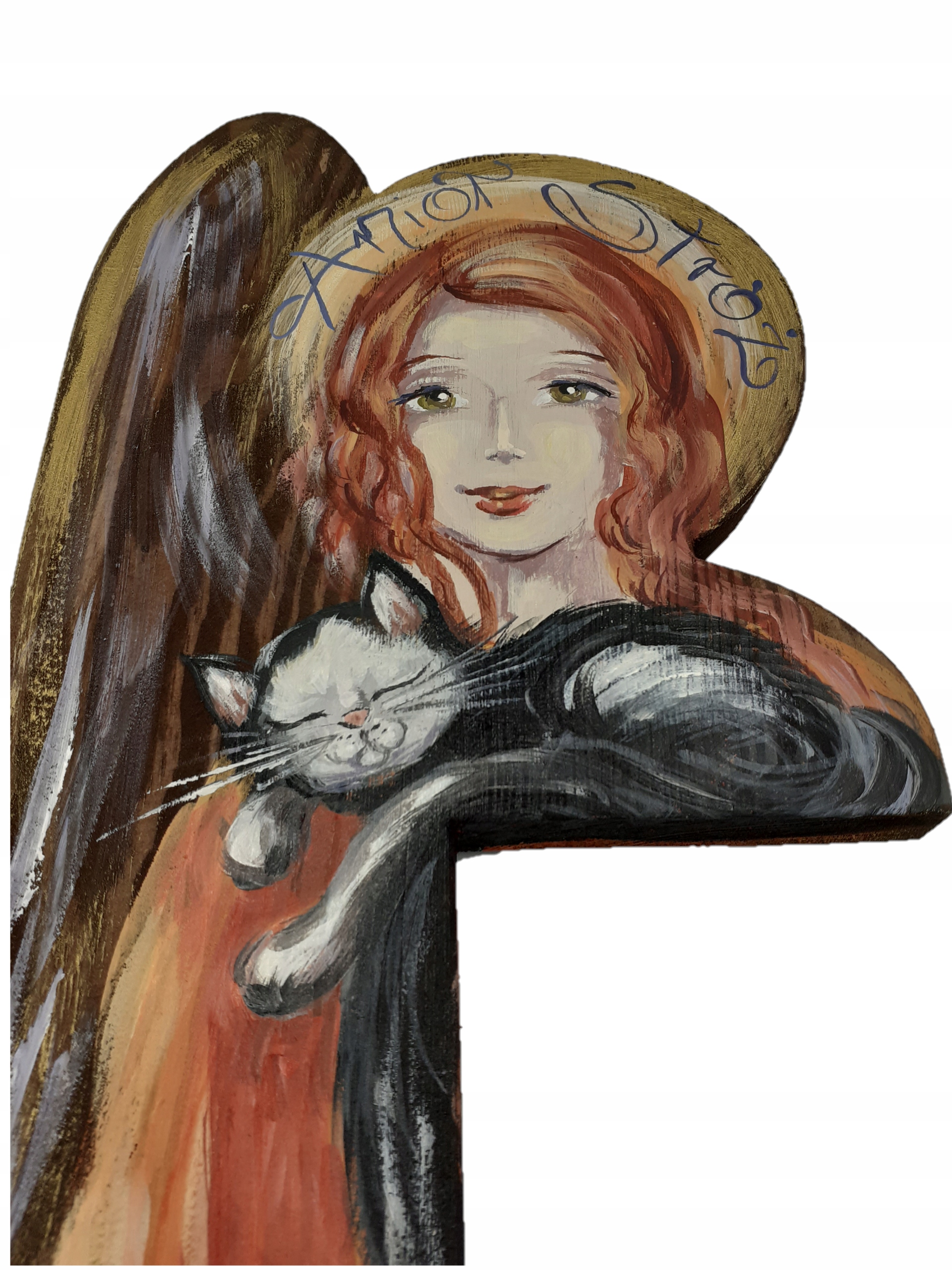 OBRAZ Drewniany Duży Anioł Hand Made Malowany