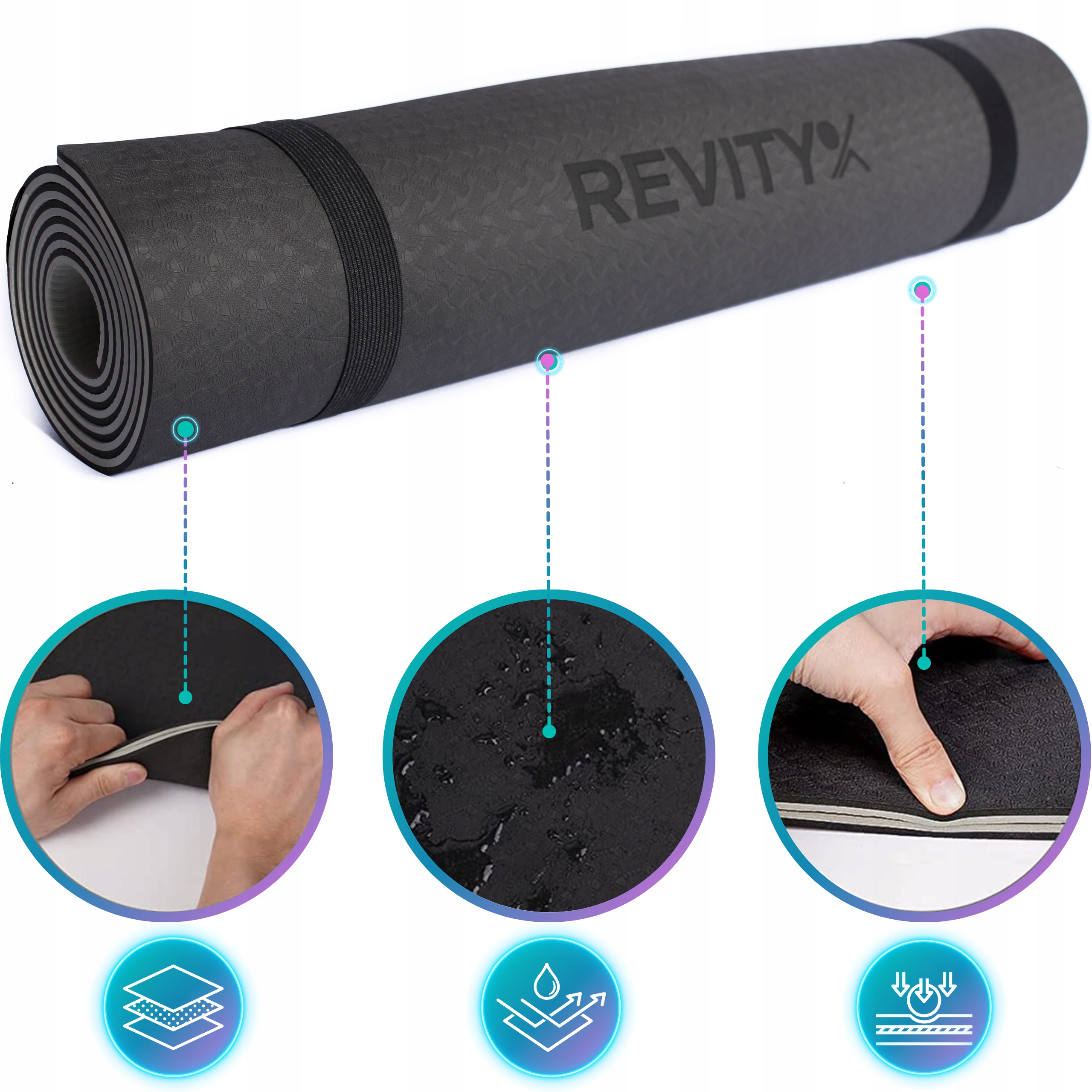 MATA DO ĆWICZEŃ JOGI PILATESU FITNESS GIMNASTYCZNA GRUBA ANTYPOŚLIZGOWA Kolor dominujący wielokolorowy