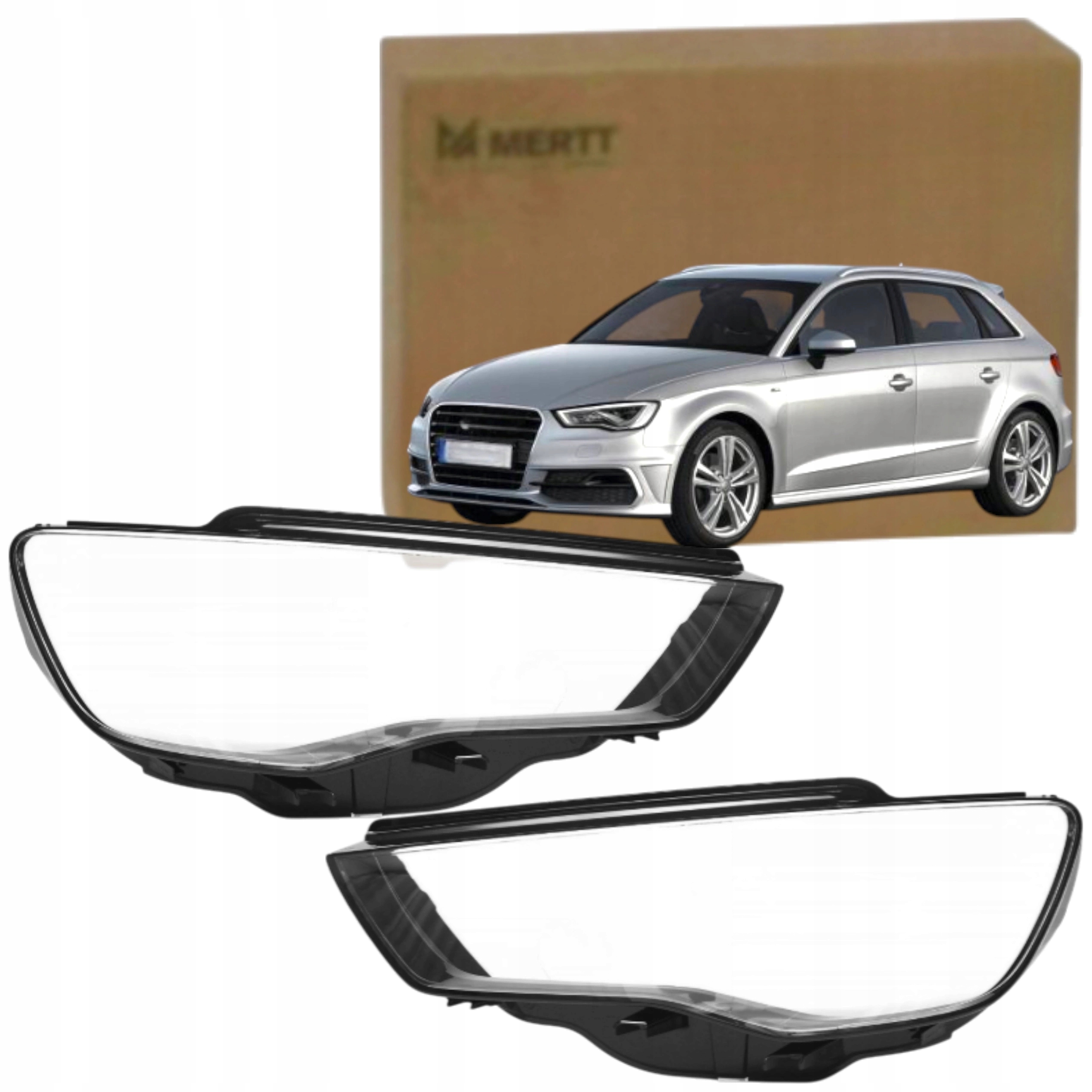 Sada x2 Stínidlo Pravé Levé sklo světlometu lampy Audi A3 8V 12-16