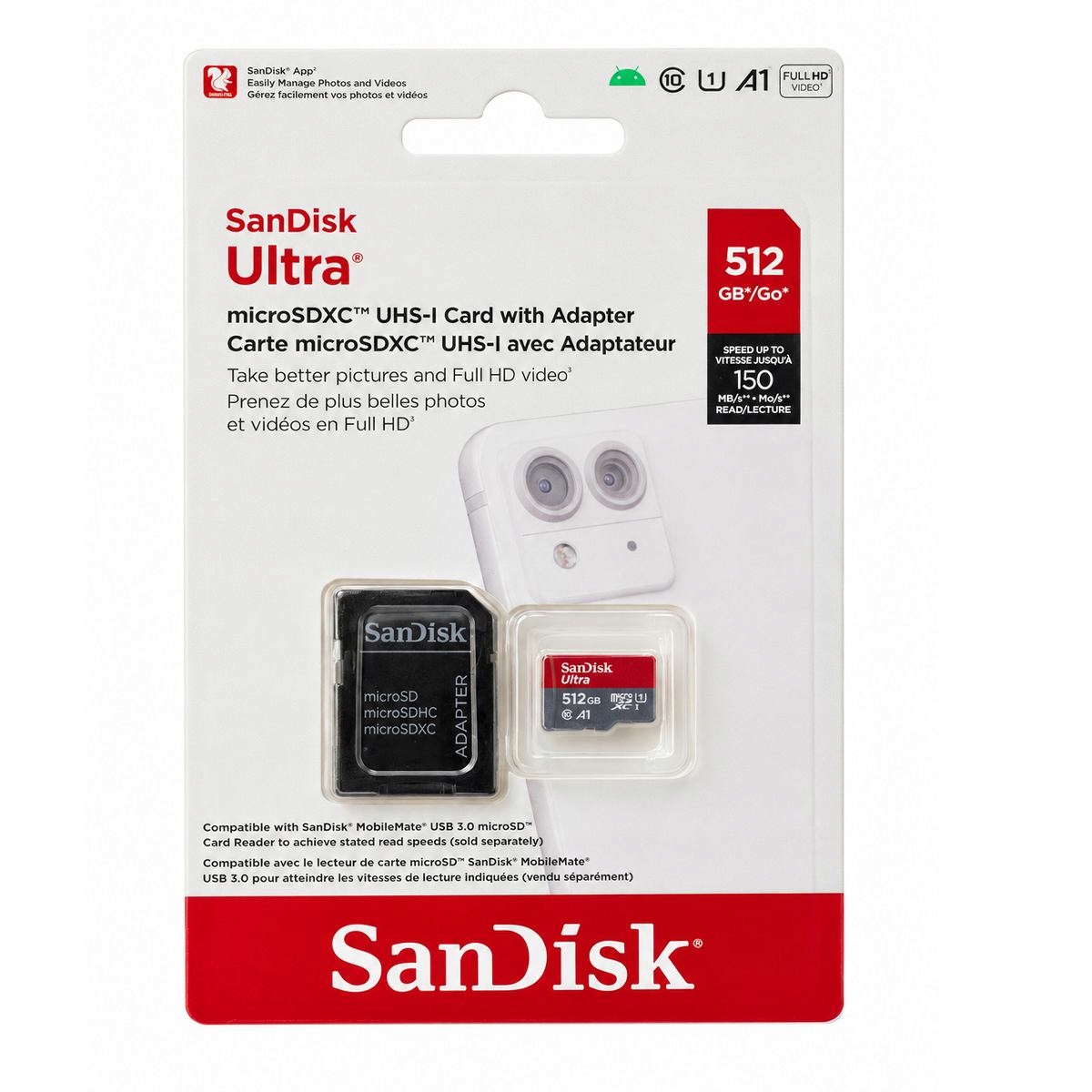 SanDisk 512GB microSDXC Ultra 150MB/s A1 C10 Uhs-i U1 (SDSQUAC512GGN6MA)
