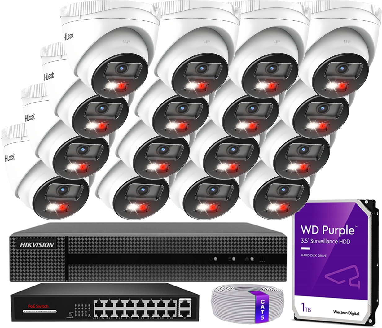 Venkovní Ip monitorování 16x IPCAM-T4-30DL Ir/led HiLook rekordér 1TB