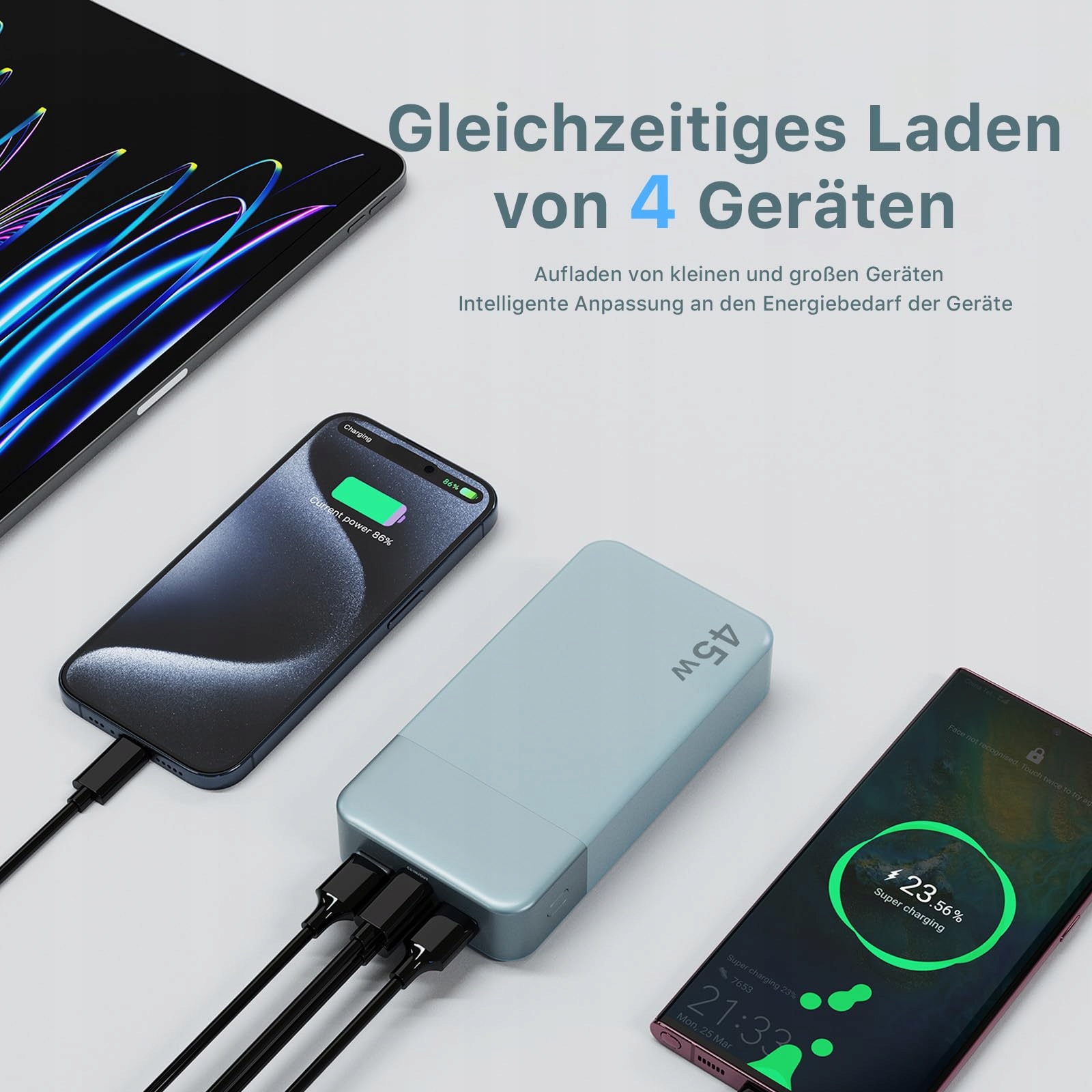 NOBIS Powerbank 20000mAh Szybkie Ładowanie Z Kablem C Do C Wyświetlacz — miniatura 4