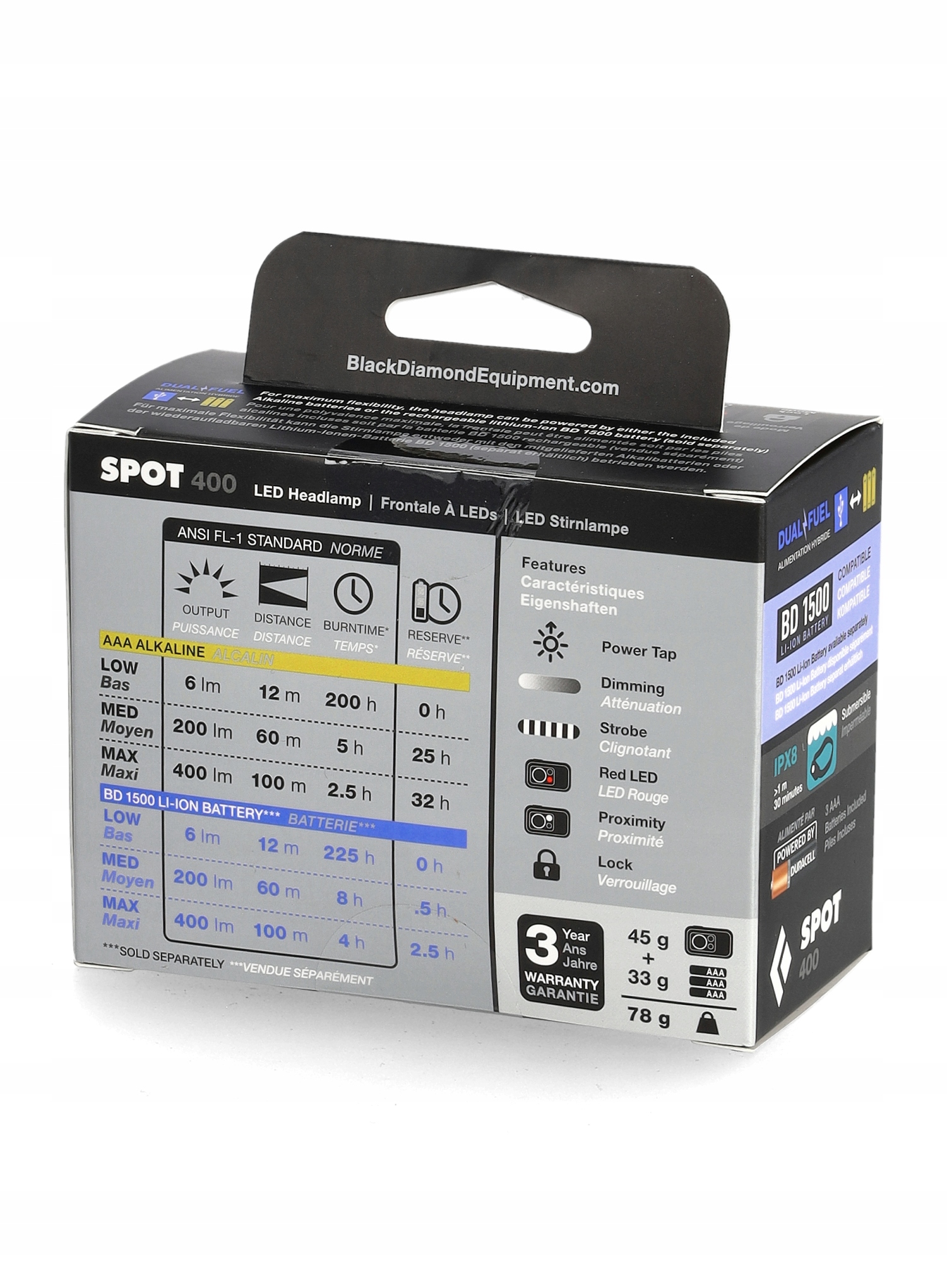 Latarka czołowa Black Diamond Spot 400 - graphite (400 lm) Kolor dominujący czarny