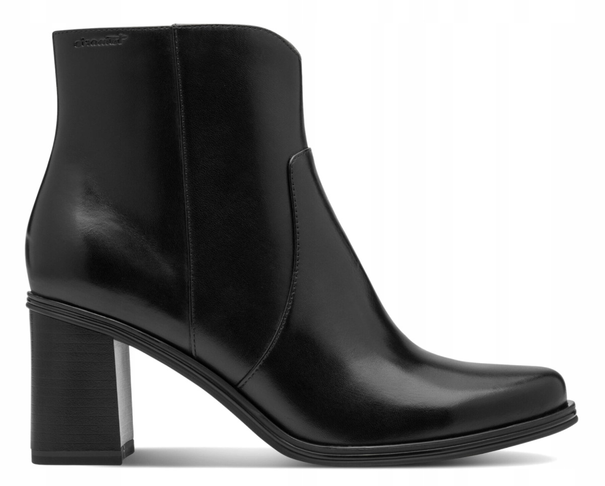 Elegantní Dámské Kotníkové Boty Na Podpatku, Černé Kožené, Tamaris 38