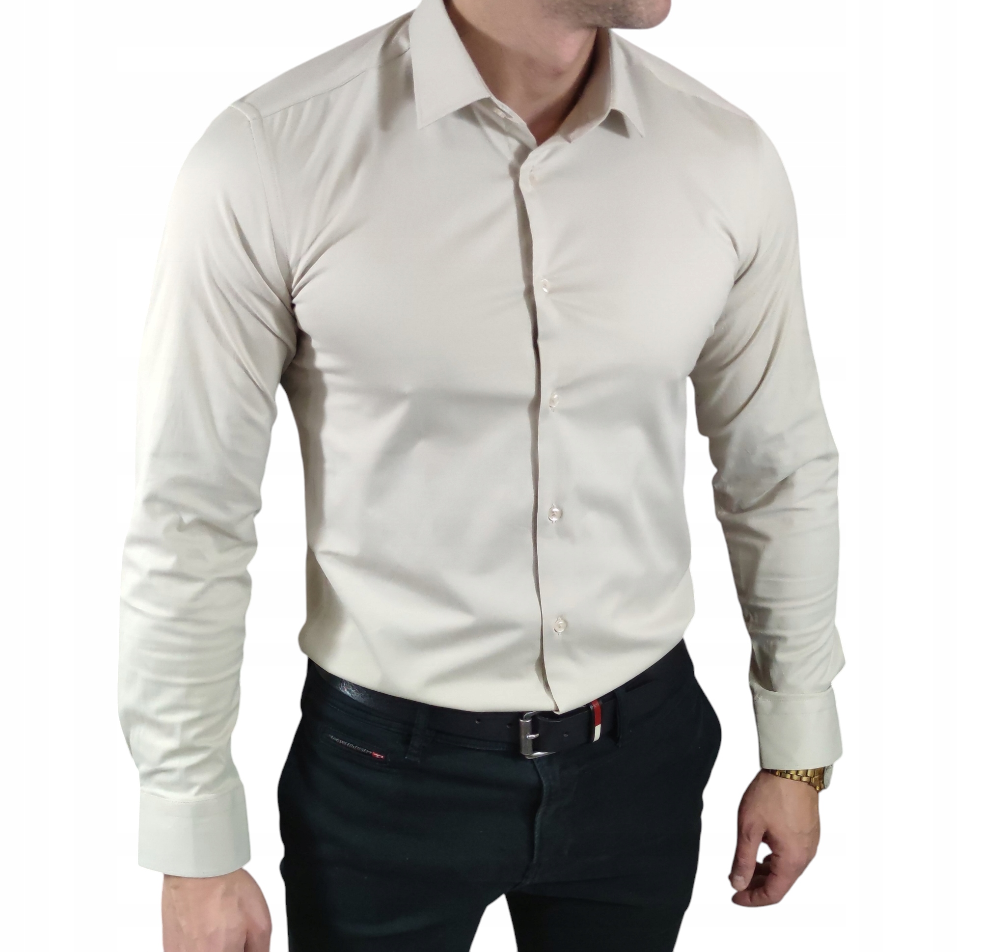 Klasická slim fit košile světle béžová elegantní ESP06 L