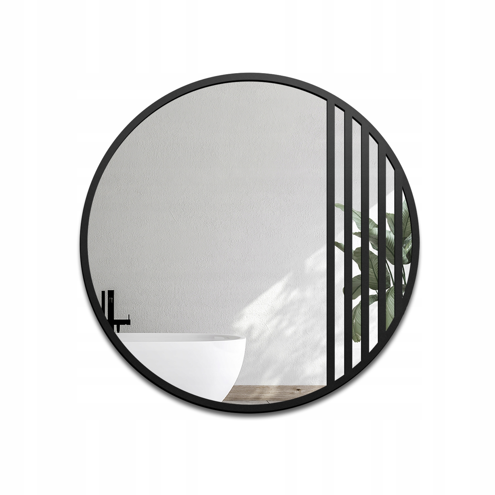 Zrcadlo kulaté loftové s příčkami v černém matném rámu mdf Lotis Fi 160