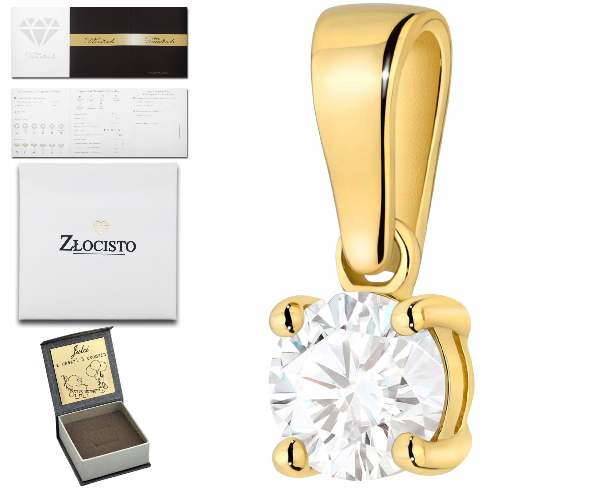 Moderní Zlatý Přívěsek S Diamanty, Gravírovaným Zlatem 585, Dárek Gravírování