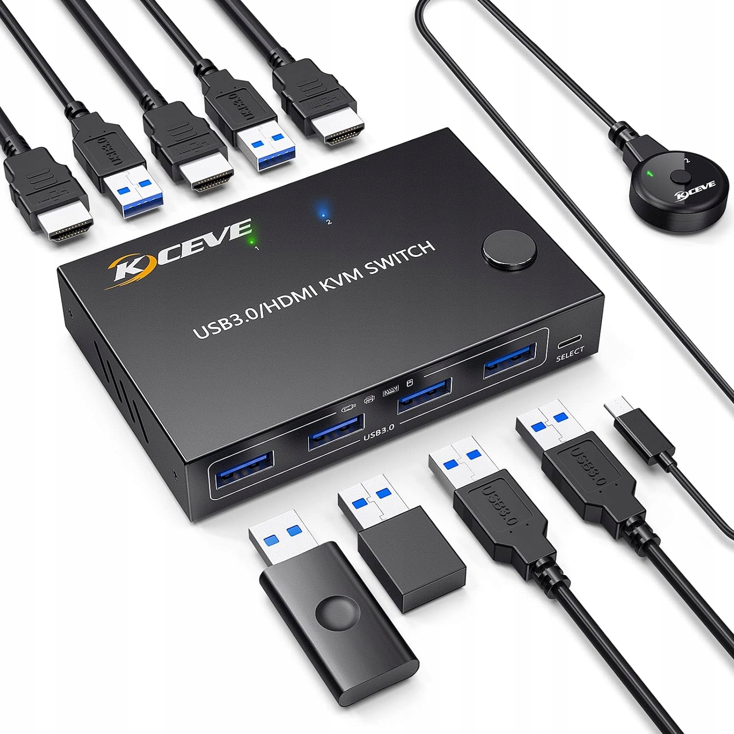 Přepínač Kvm 2 V 1 Usb 3.0 Hdmi 4K 60HZ Pro 2 Počítače Kceve