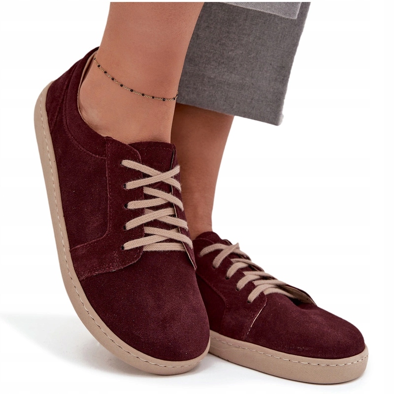 Tenisky Typu Barefoot Z Přírodního Semiše Zazoo 314 Bordové 37