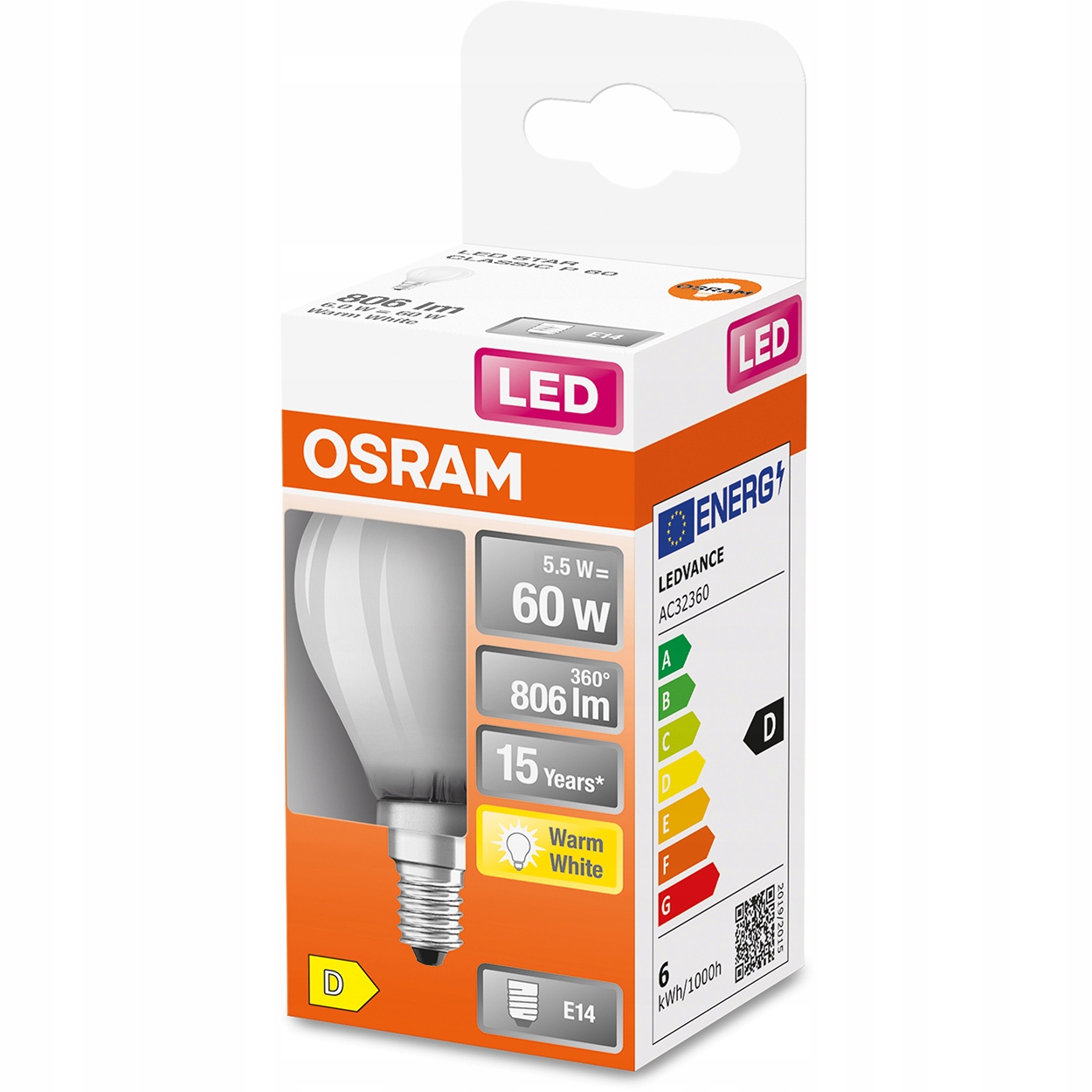 Żarówka LED MAŁA KULKA E14 5,5W = 60W 2700K OSRAM Marka Osram