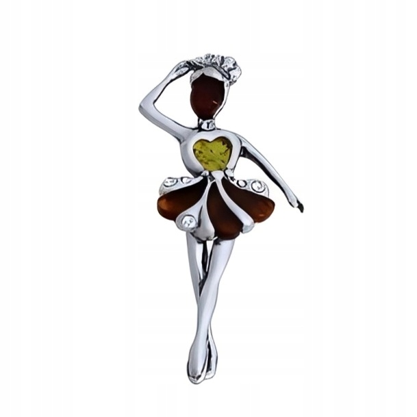 Stříbrná Brož Tanečnice S Jantarem