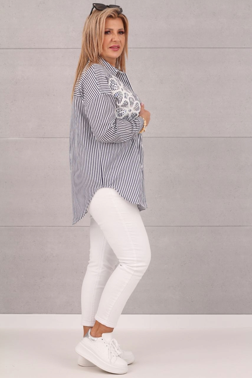 KOSZULA DAMSKA W PASKI OVERSIZE DUŻE ROZMIARY W KWIATY LUŹNA DŁUGA Marka FEMIMODA